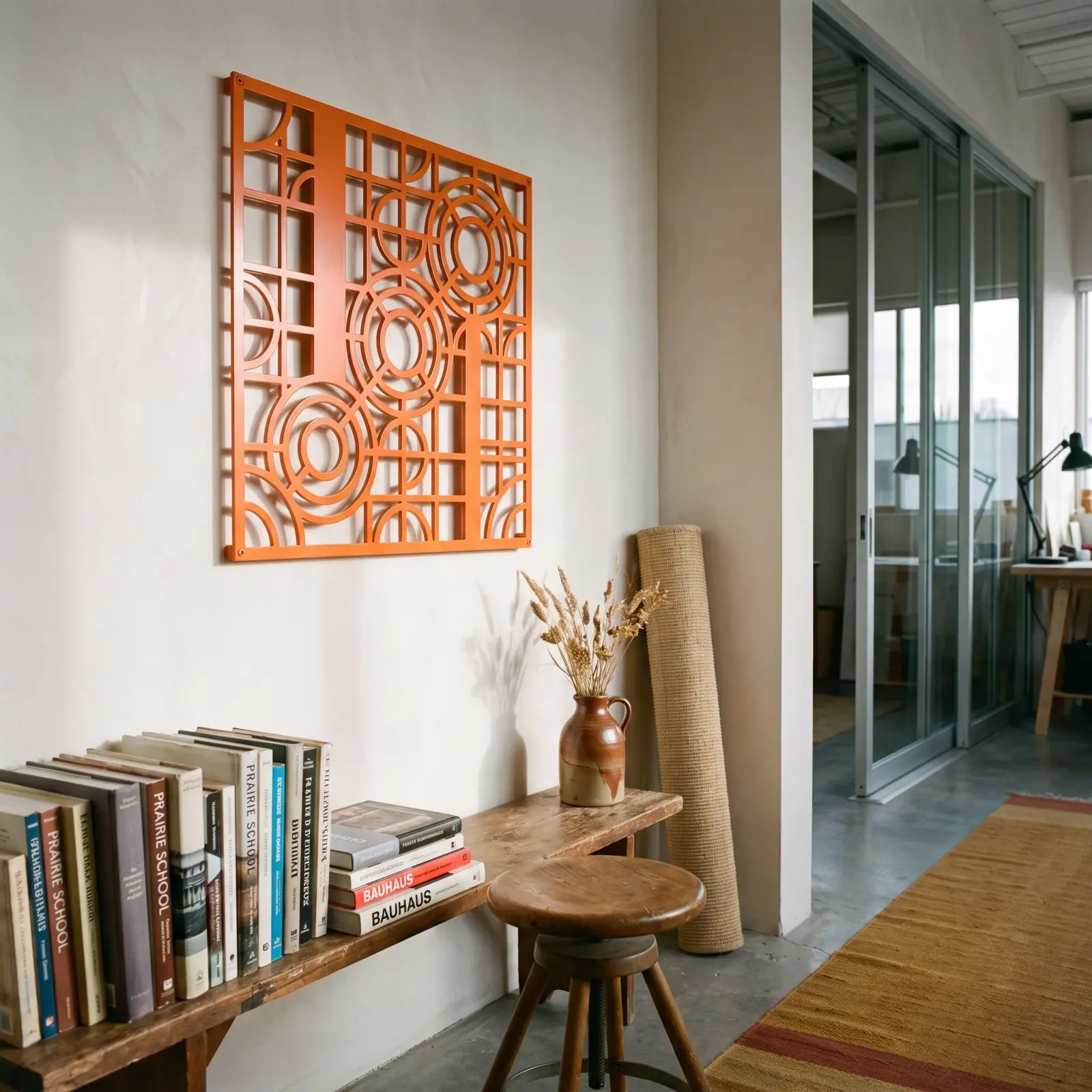 Geometric Metal Wall Art Circles and Grid – Drafted Light, Modern Living Room Decor — 3