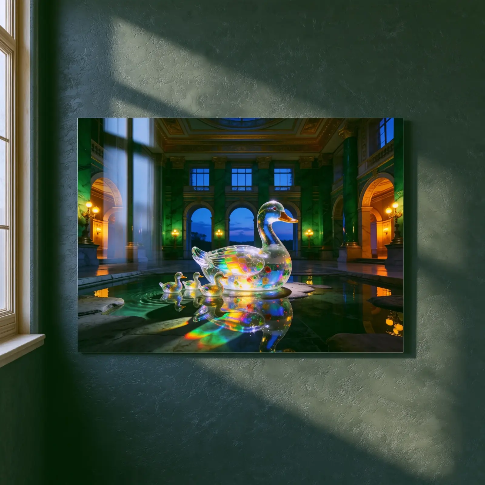 Crystal Duck Family Jewel Palace Pond | Glass Wall Art