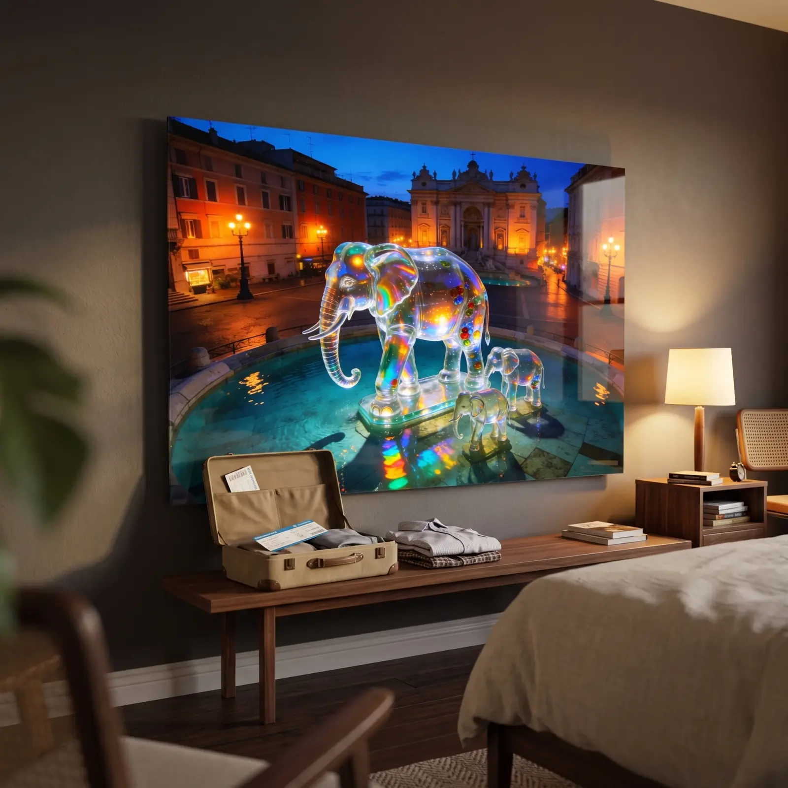 Glass Elephant Fountain Art Twilight Piazza | Glass Wall Art — 2
