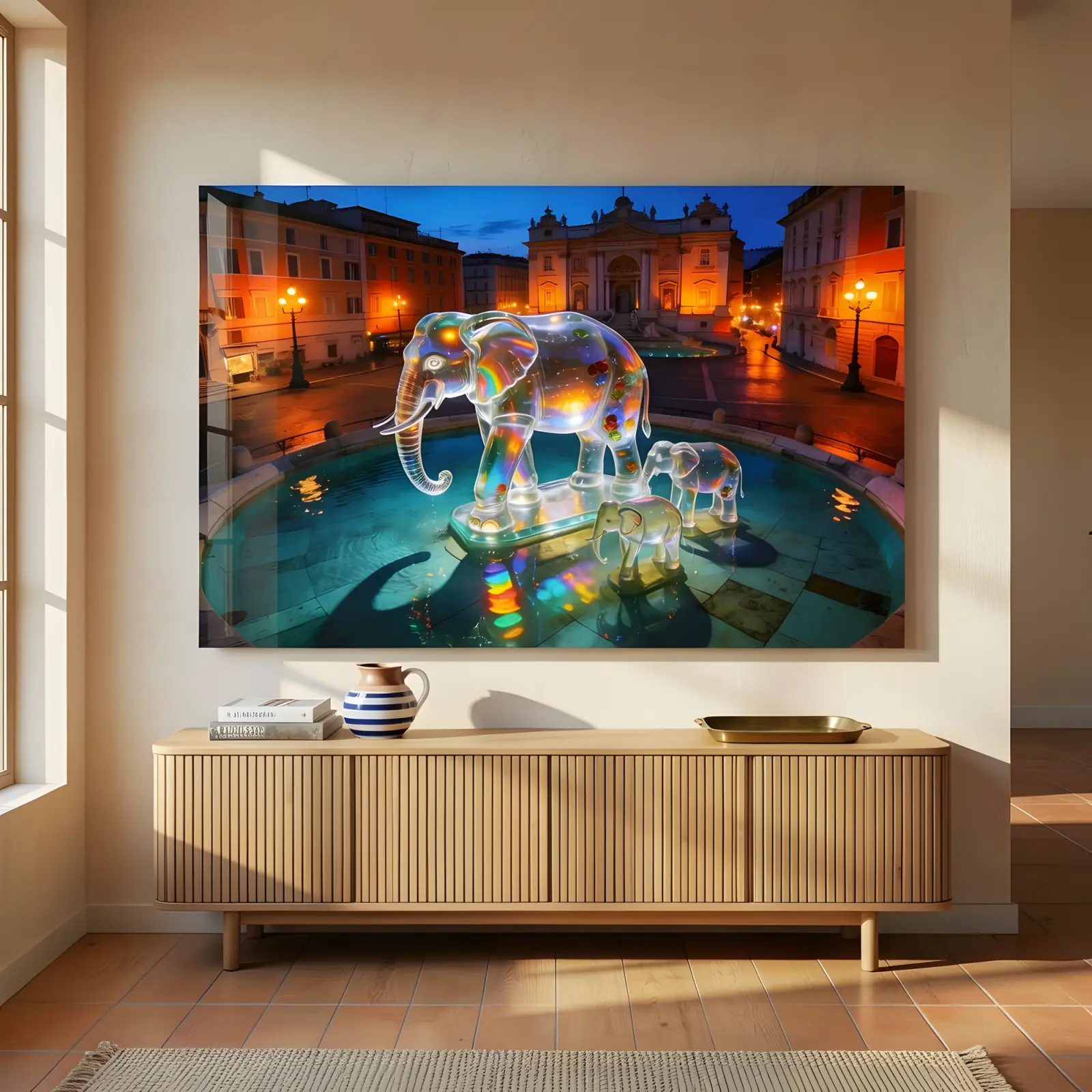 Glass Elephant Fountain Art Twilight Piazza | Glass Wall Art — 4