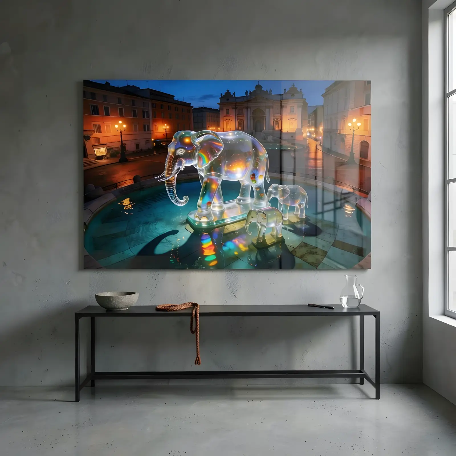 Glass Elephant Fountain Art Twilight Piazza | Glass Wall Art — 5
