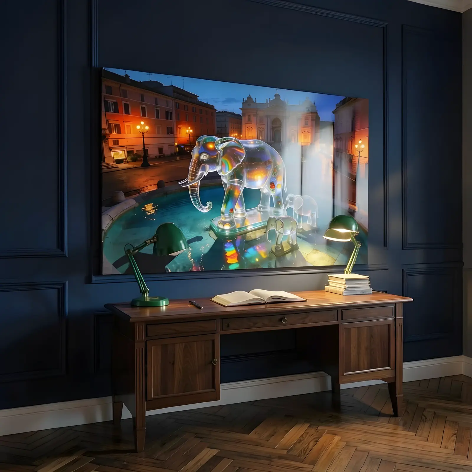 Glass Elephant Fountain Art Twilight Piazza | Glass Wall Art — 6