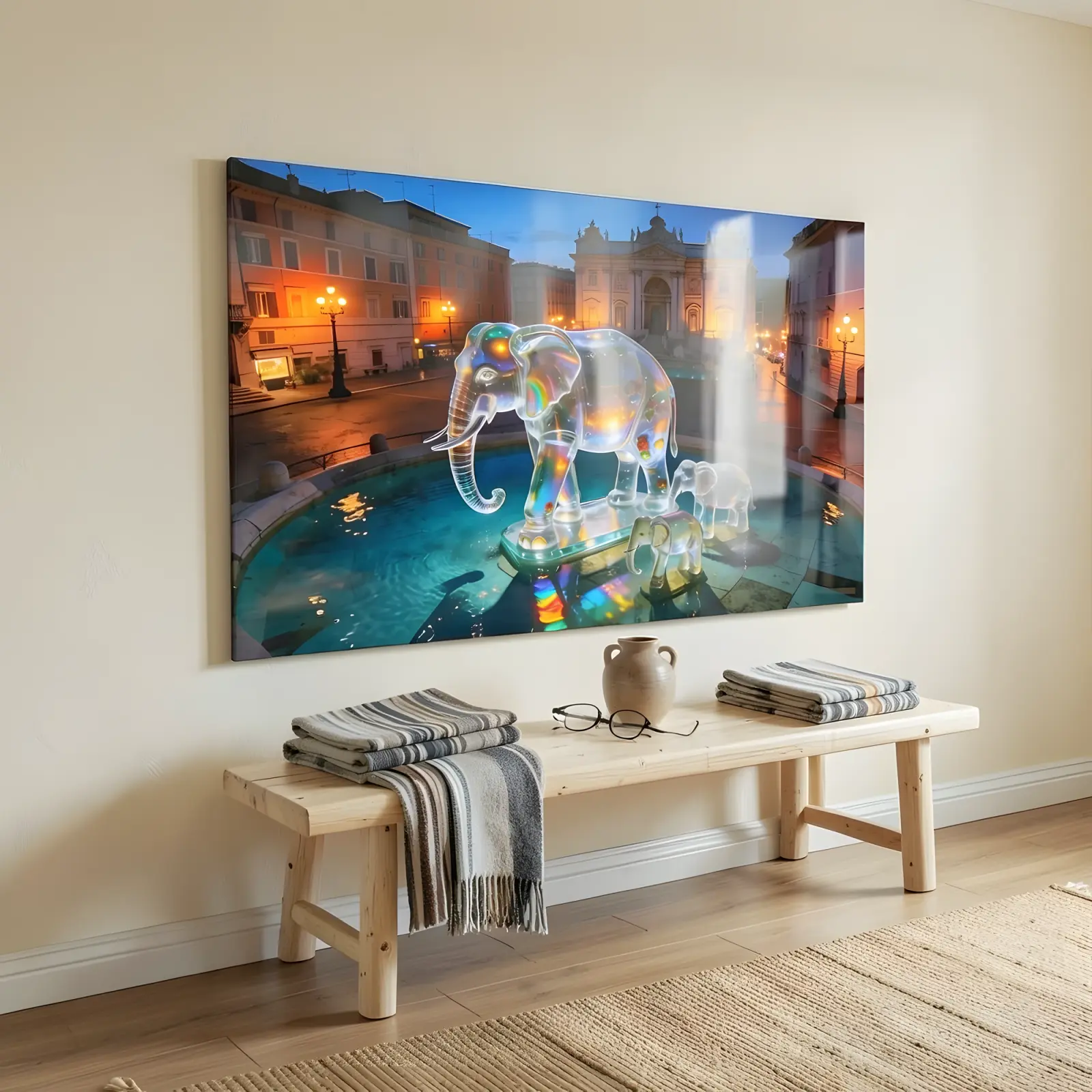 Glass Elephant Fountain Art Twilight Piazza | Glass Wall Art — 7