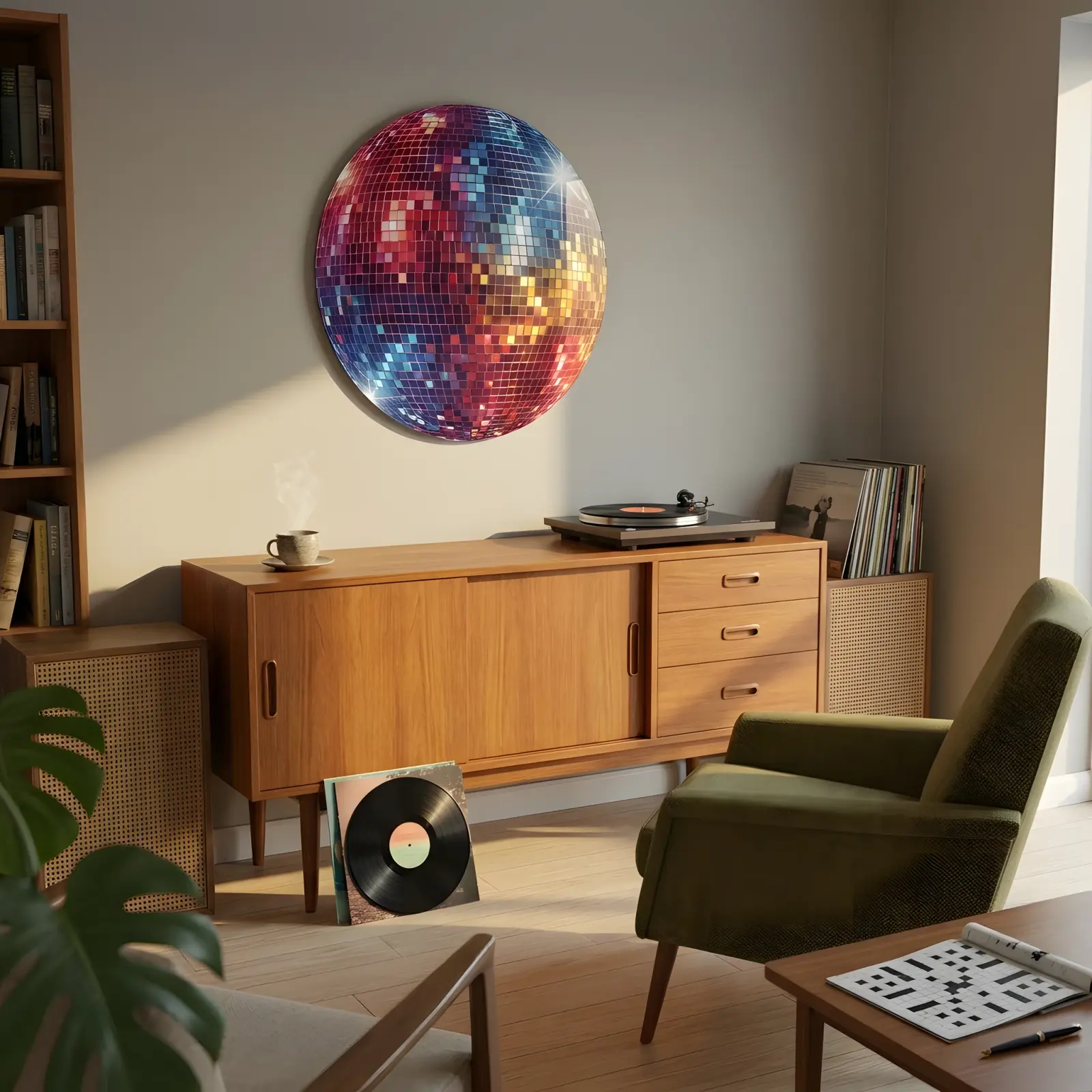 Disco Ball Glass Wall Art Round Retro Tempered Glass Print