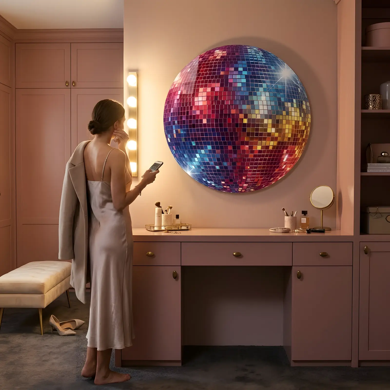 Disco Ball Glass Wall Art Round Retro Tempered Glass Print — 2