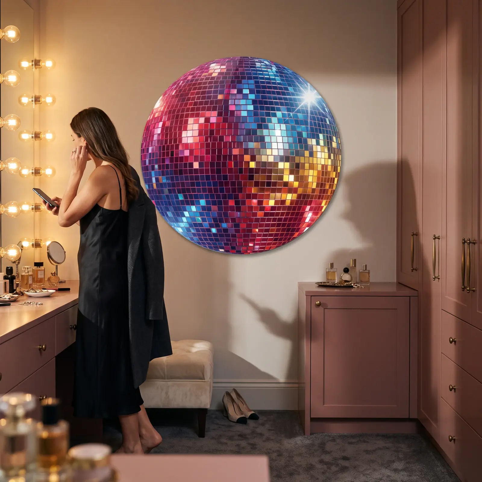 Disco Ball Glass Wall Art Round Retro Tempered Glass Print — 3