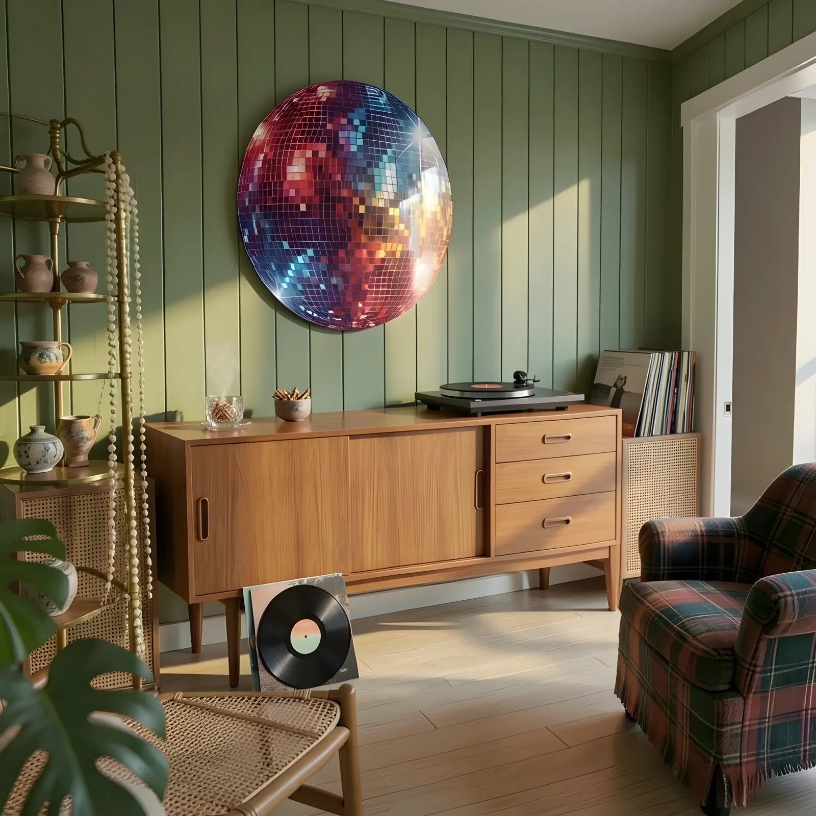 Disco Ball Glass Wall Art Round Retro Tempered Glass Print — 4