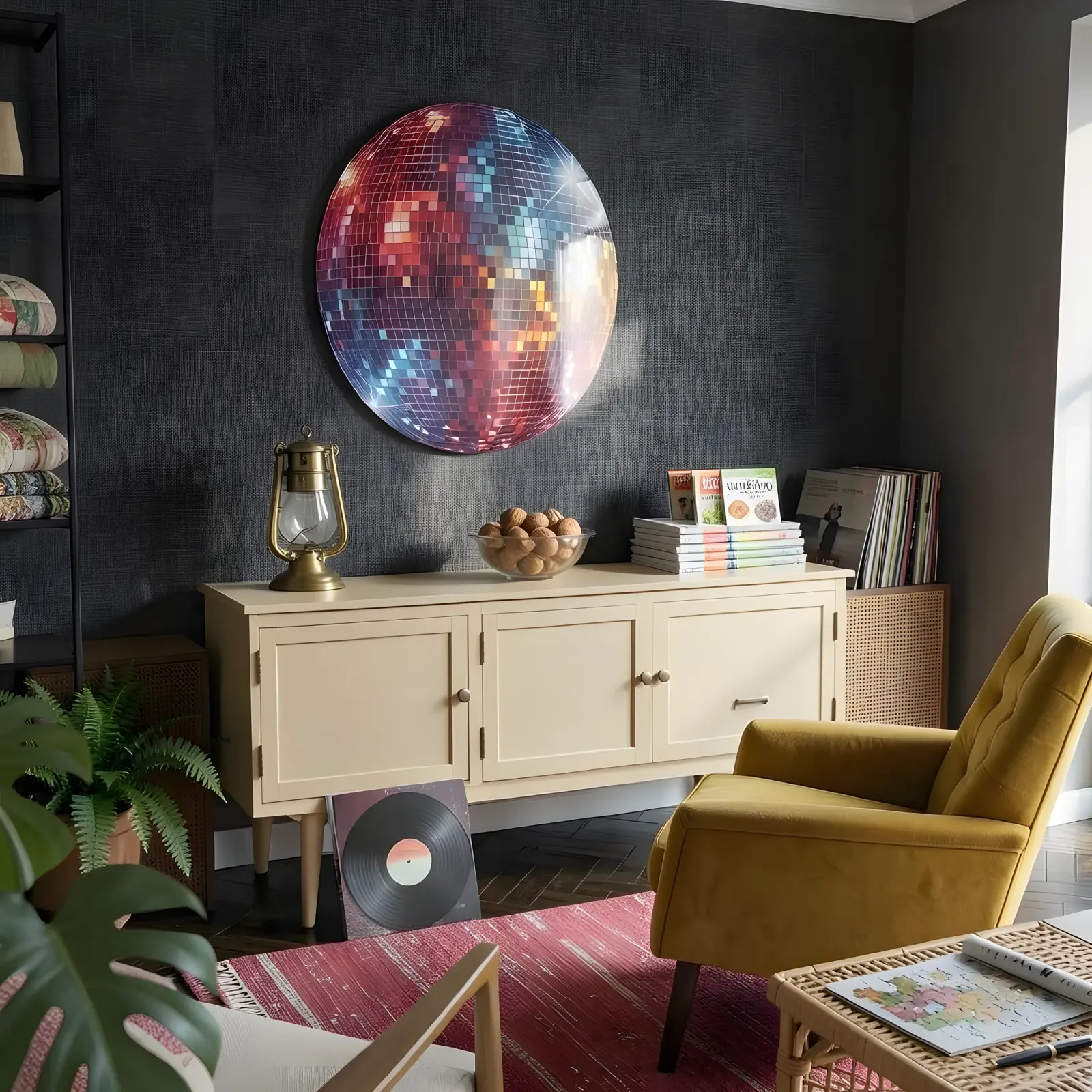 Disco Ball Glass Wall Art Round Retro Tempered Glass Print — 5