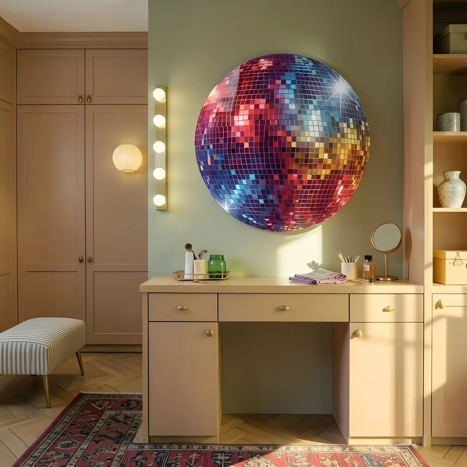Disco Ball Glass Wall Art Round Retro Tempered Glass Print — 6