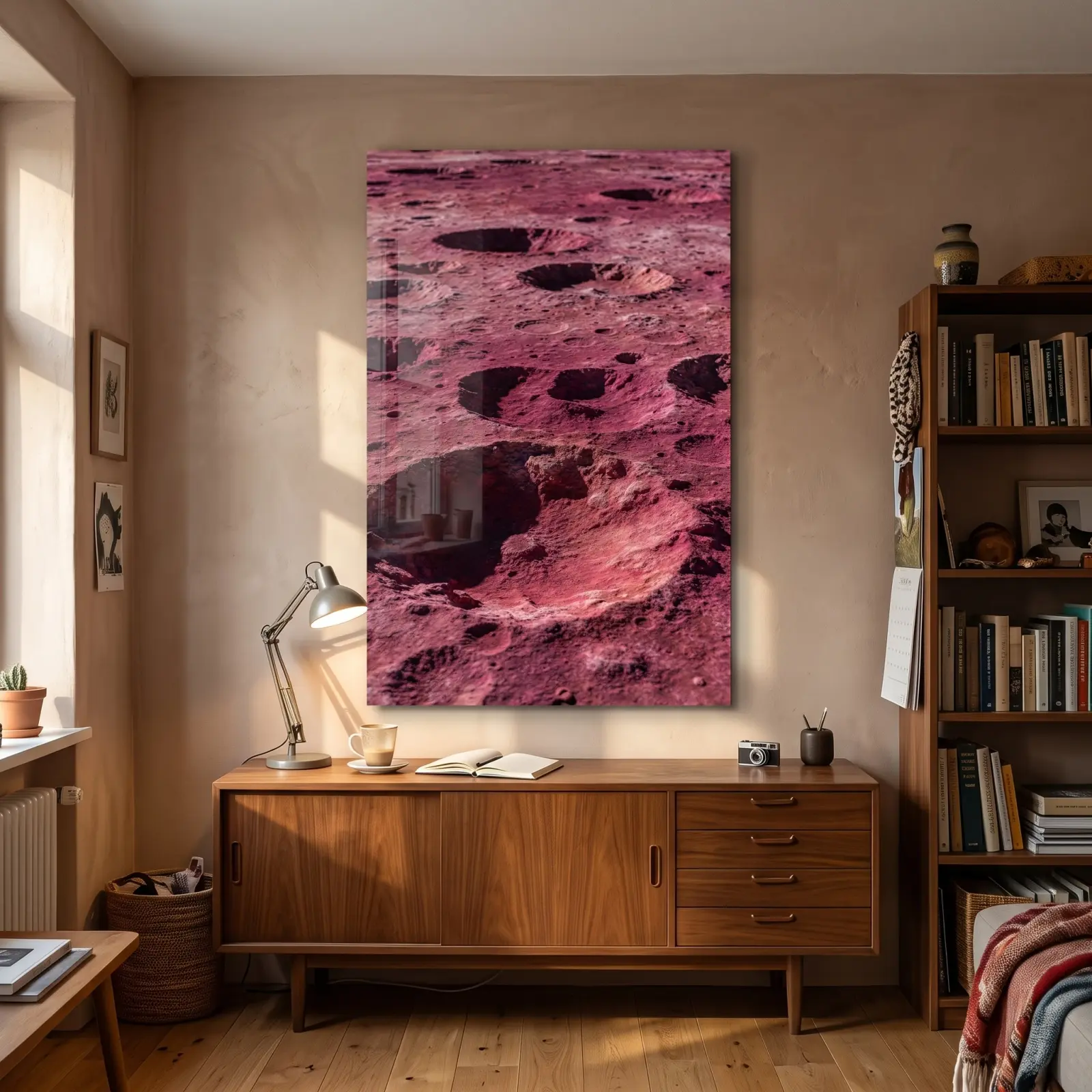 Red Planet Crater Wall Art Cosmic Terrain | Glass Wall Art