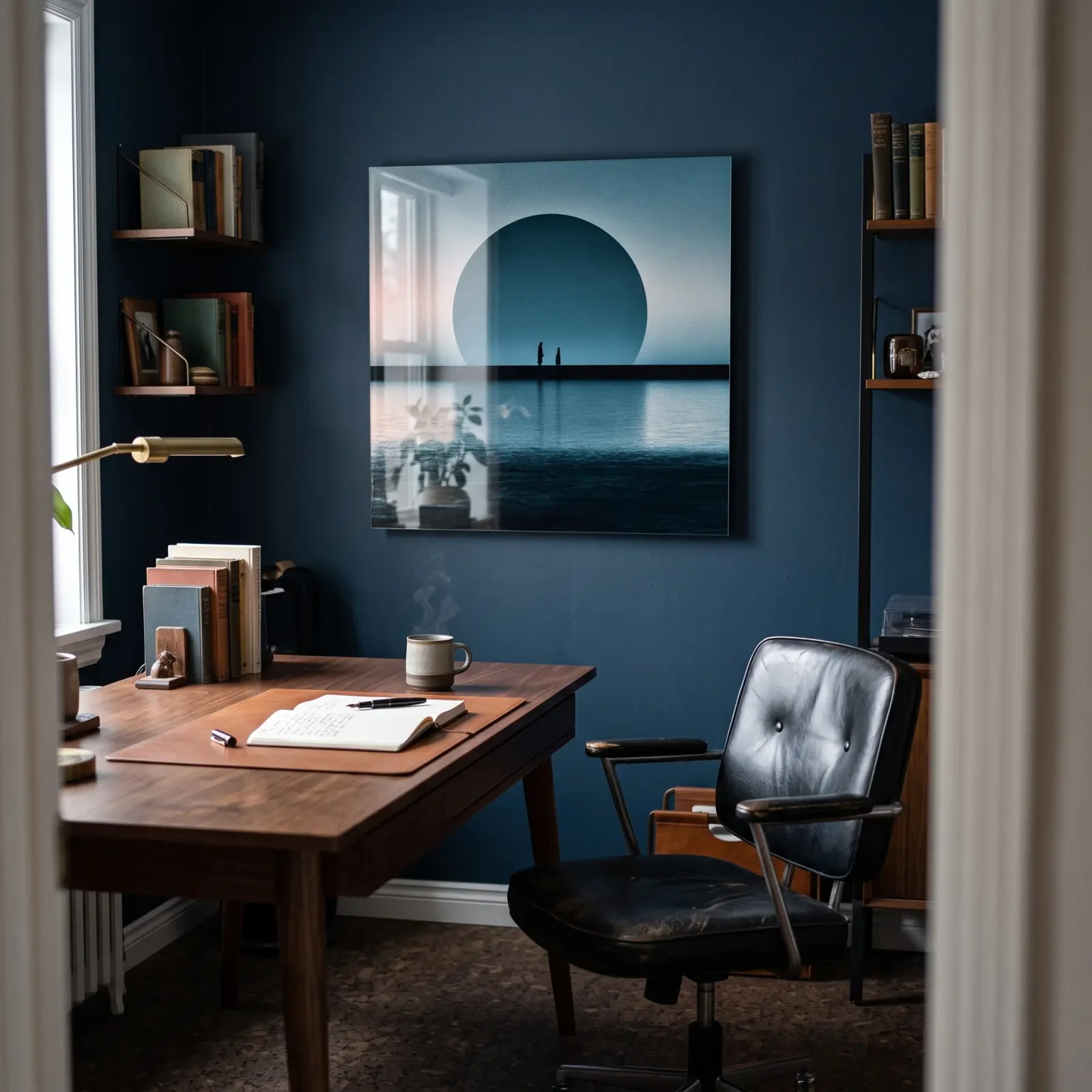 Moonrise Seascape Silhouette Couple Scene | Glass Wall Art — 2