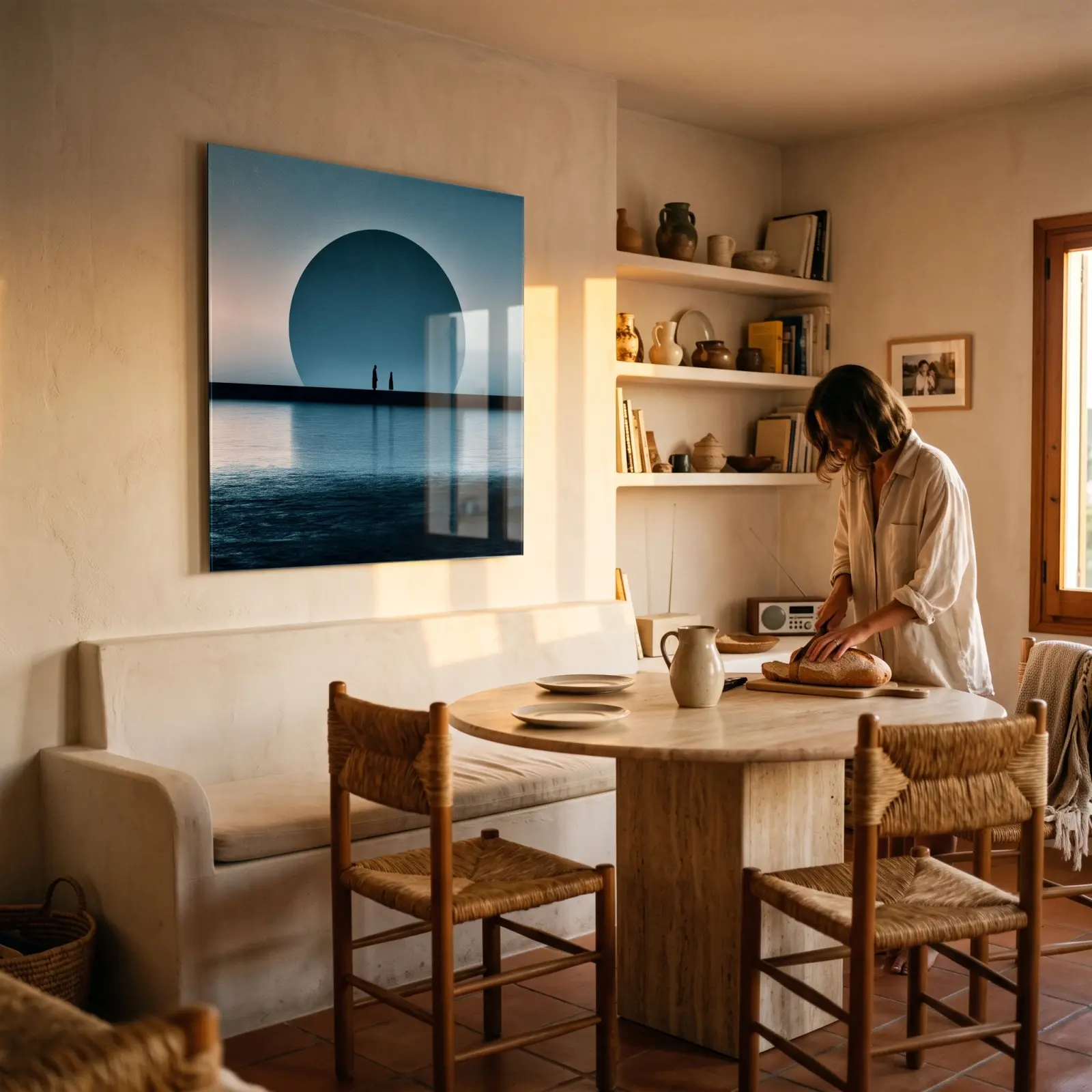 Moonrise Seascape Silhouette Couple Scene | Glass Wall Art — 3