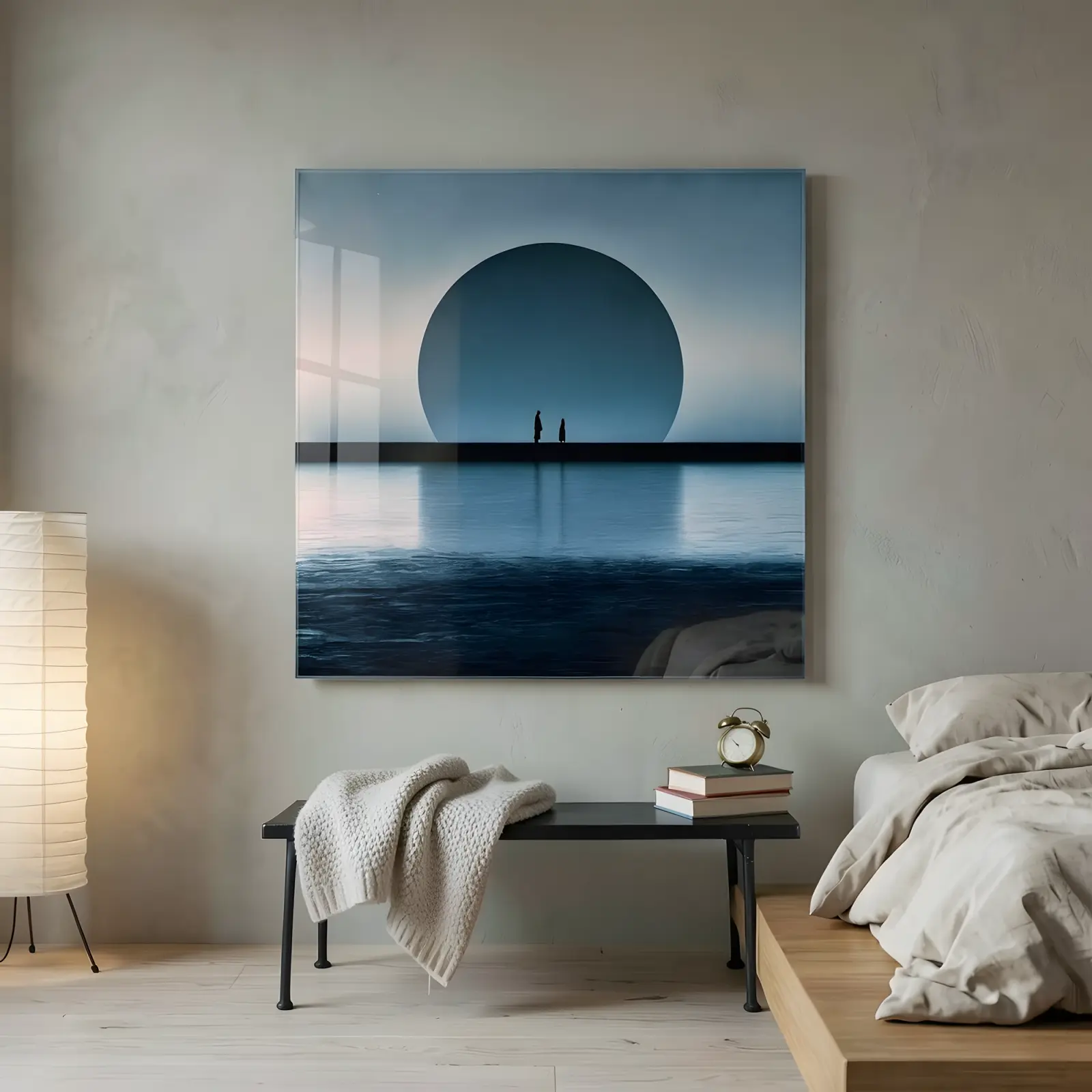 Moonrise Seascape Silhouette Couple Scene | Glass Wall Art — 4