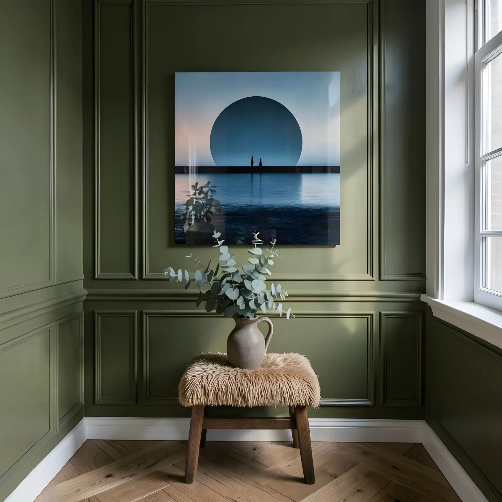 Moonrise Seascape Silhouette Couple Scene | Glass Wall Art — 7