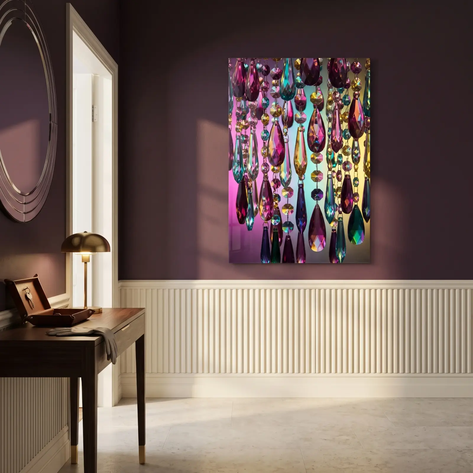Jewel Tone Chandelier Crystals Maximalist Glam | Glass Wall Art