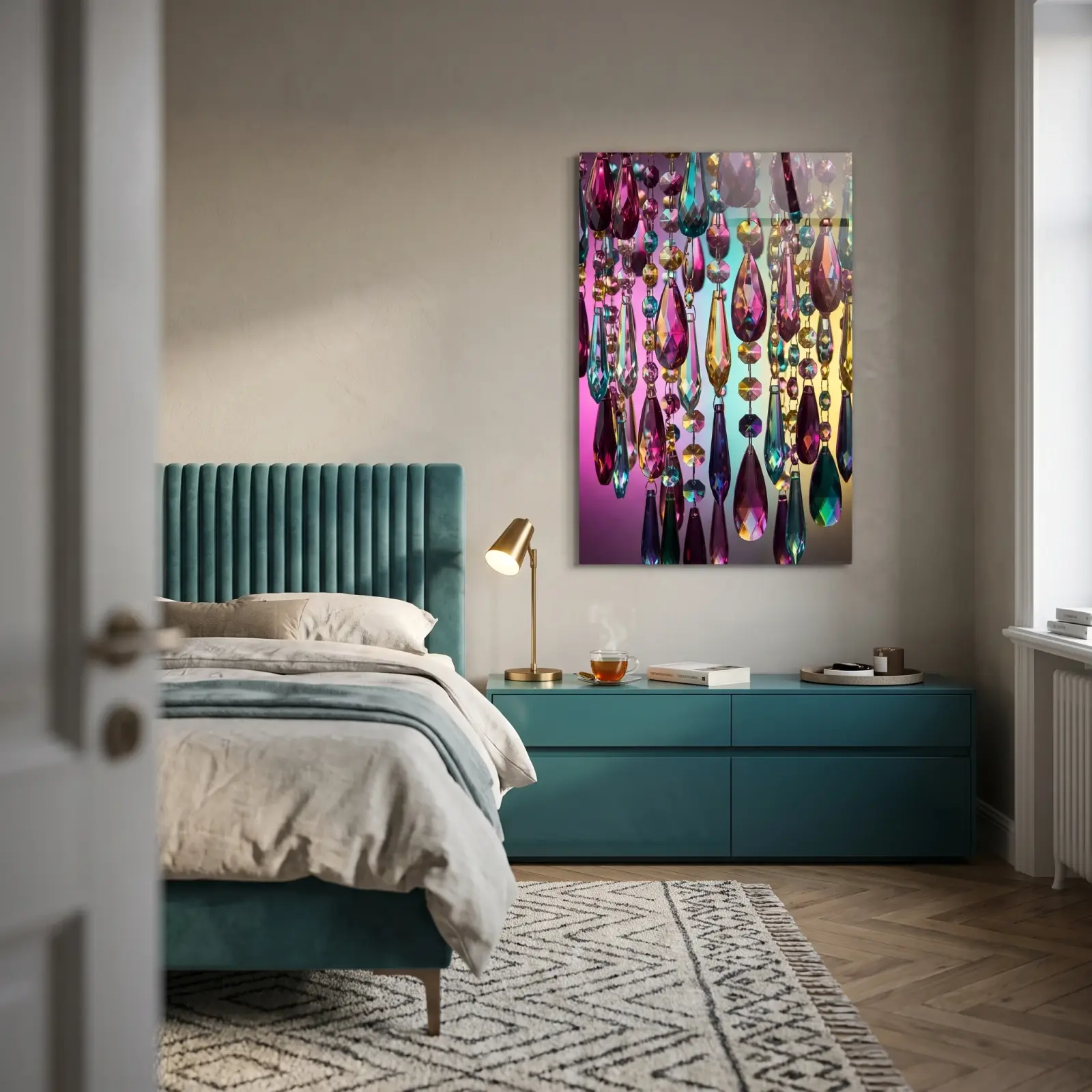 Jewel Tone Chandelier Crystals Maximalist Glam | Glass Wall Art — 3