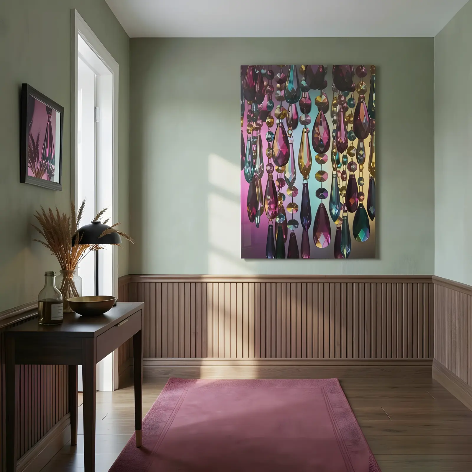 Jewel Tone Chandelier Crystals Maximalist Glam | Glass Wall Art — 4