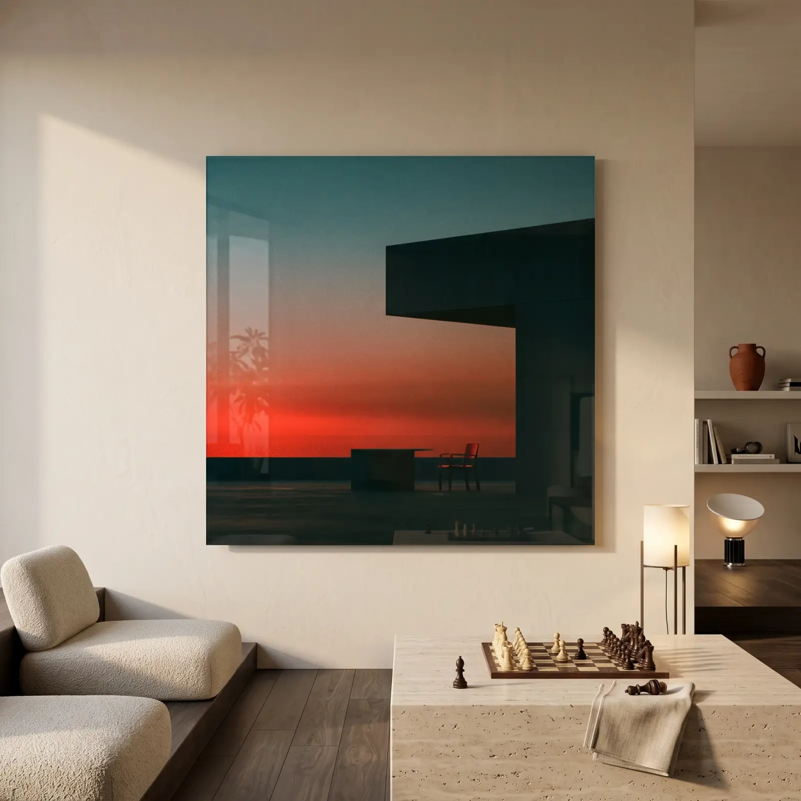 Minimalist Horizon Sunset Architecture Dusk Terrace | Glass Wall Art