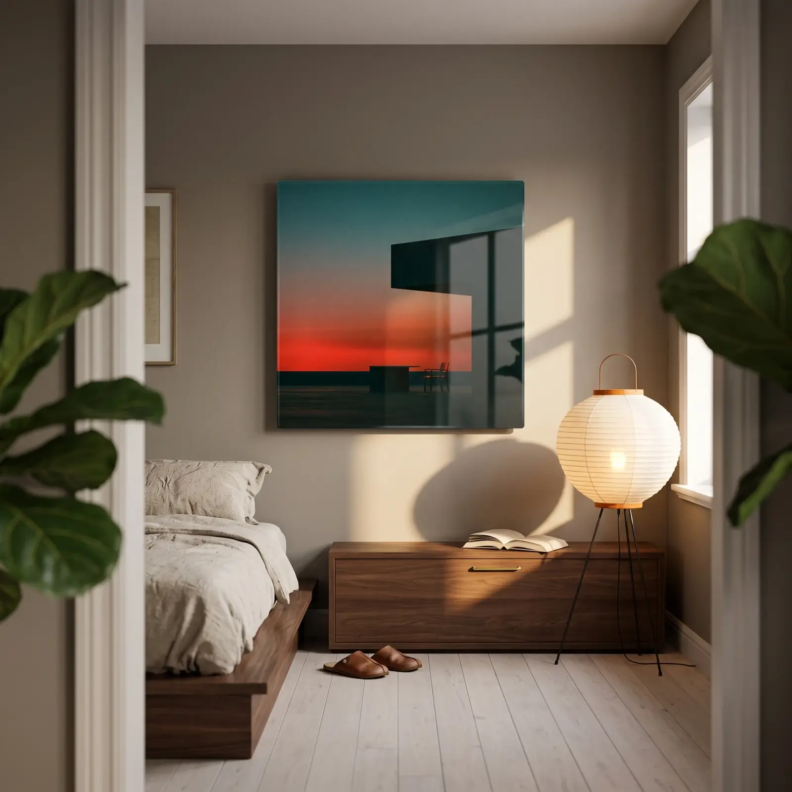 Minimalist Horizon Sunset Architecture Dusk Terrace | Glass Wall Art — 2