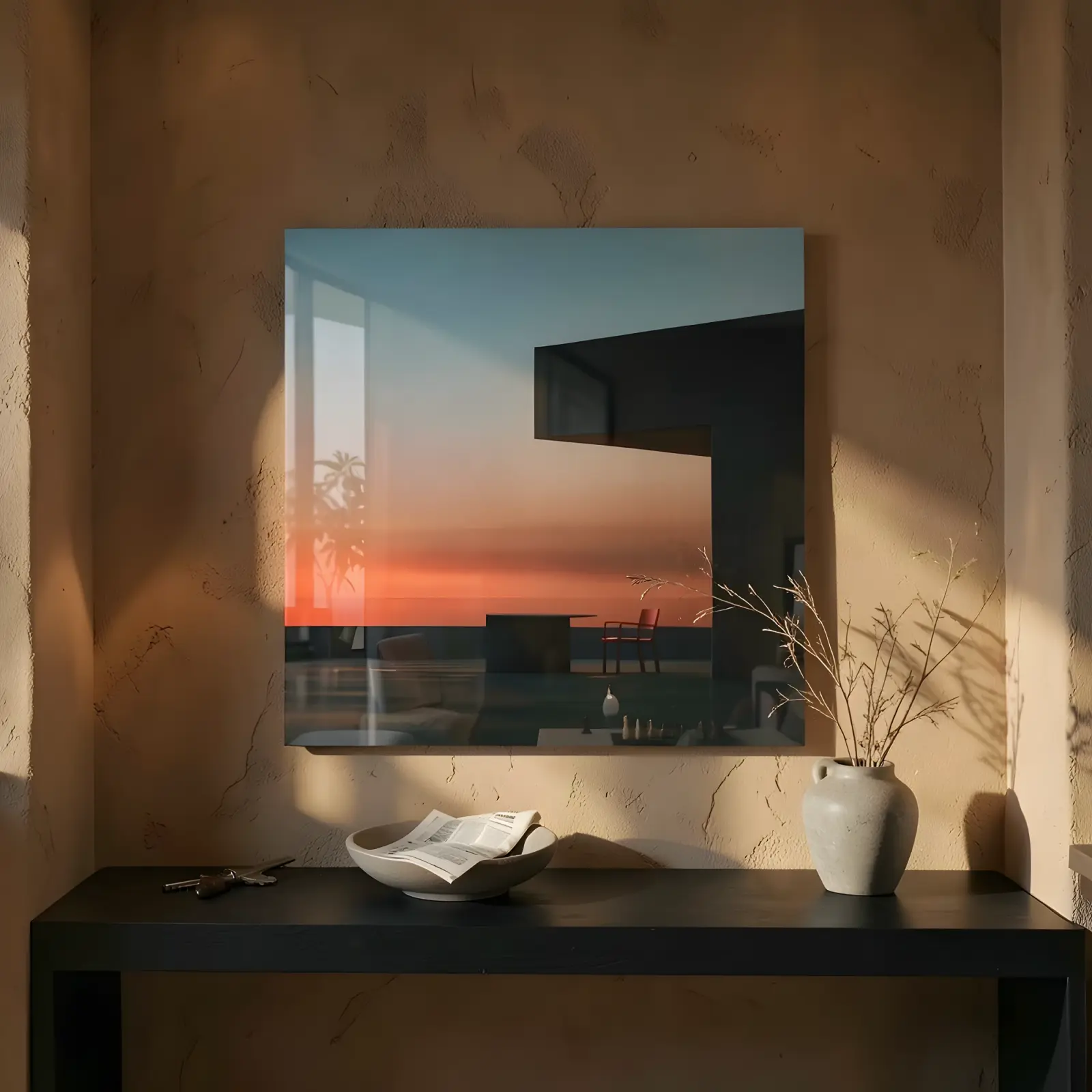 Minimalist Horizon Sunset Architecture Dusk Terrace | Glass Wall Art — 5