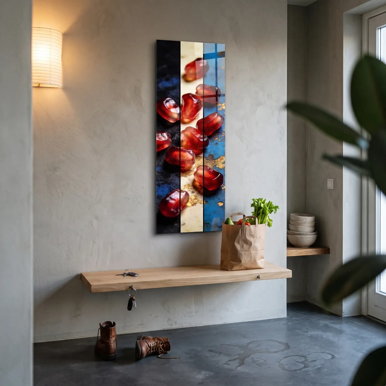 Pomegranate Seeds Triptych Gold Leaf Panel | Glass Wall Art — 2