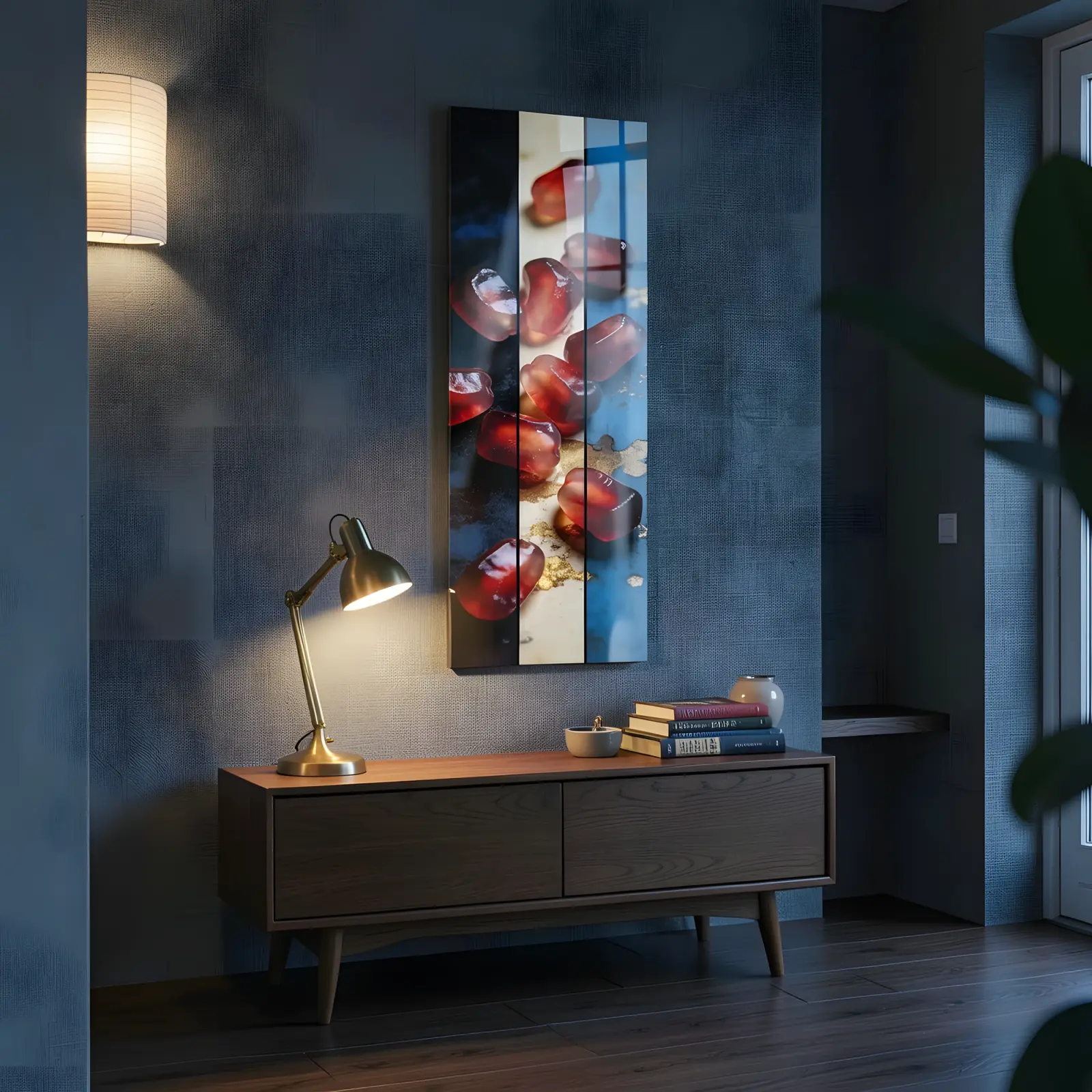 Pomegranate Seeds Triptych Gold Leaf Panel | Glass Wall Art — 6
