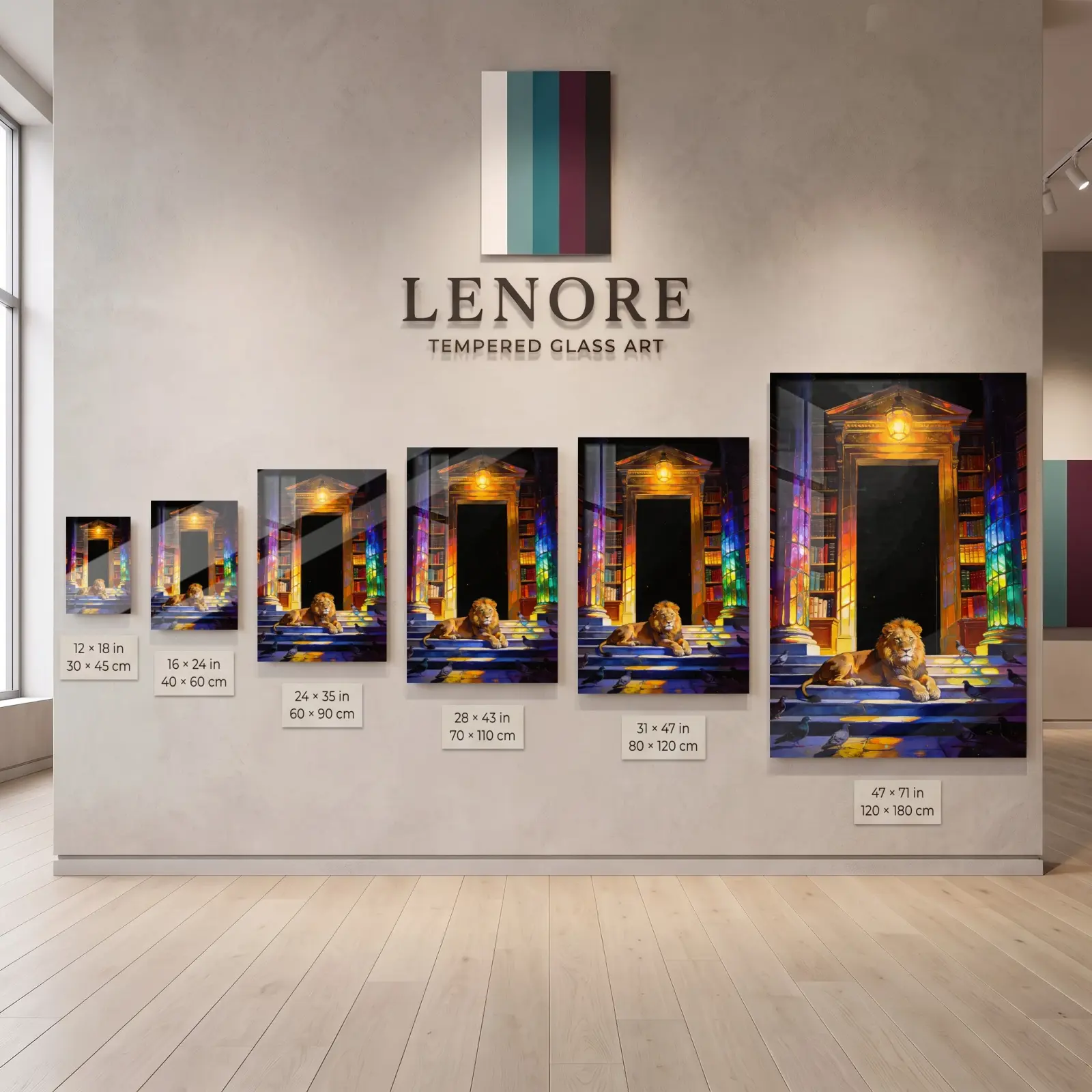 Lion Library Night Scene Stained Light Painting | Glass Wall Art — 8