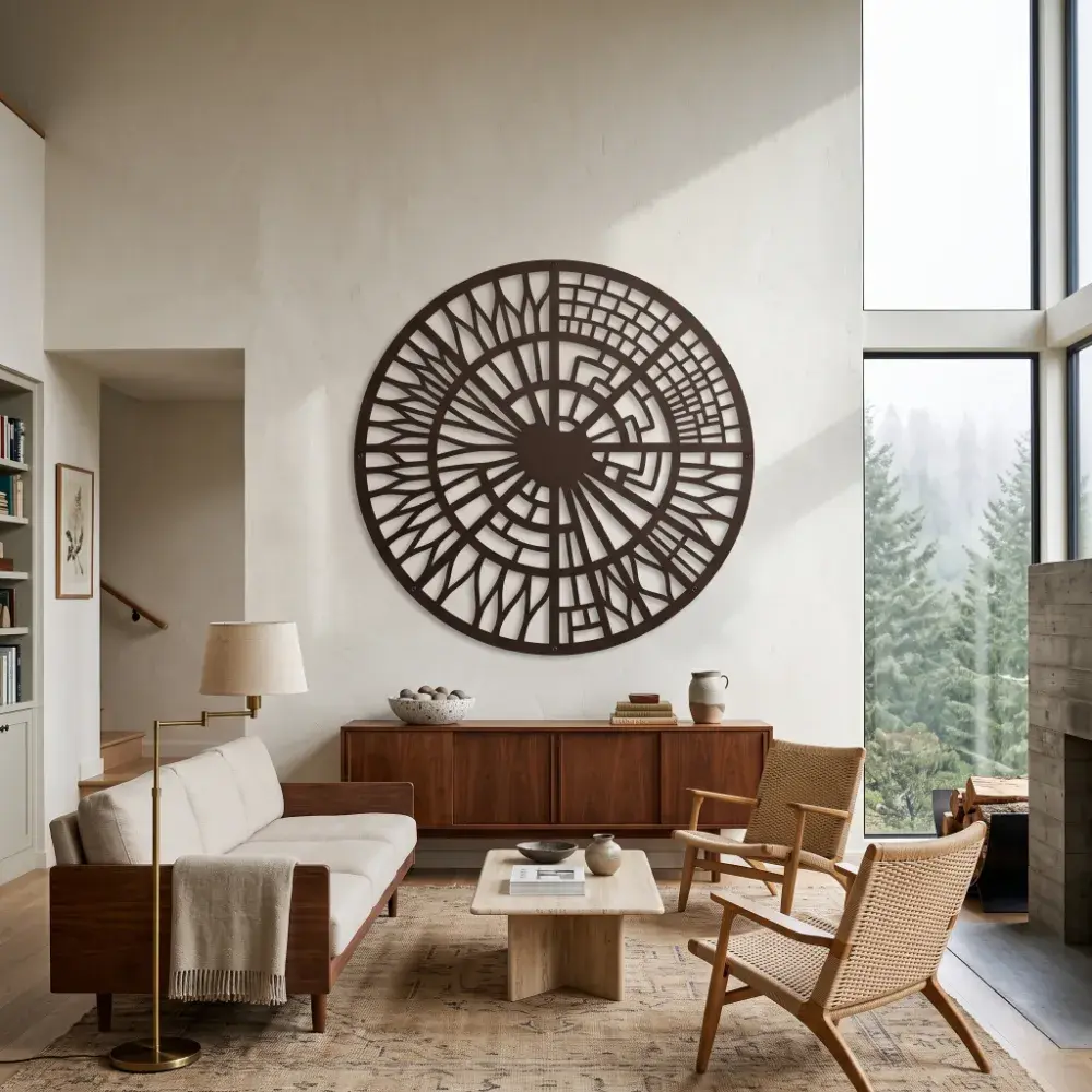 Circular Mosaic Mandala Metal Wall Art – Strata Rosette, Modern Living Room Decor