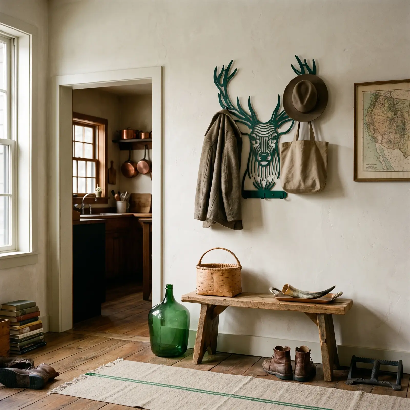 Stag Metal Coat Rack Wall Art – Antler Quiet, Entryway and Mudroom Decor
