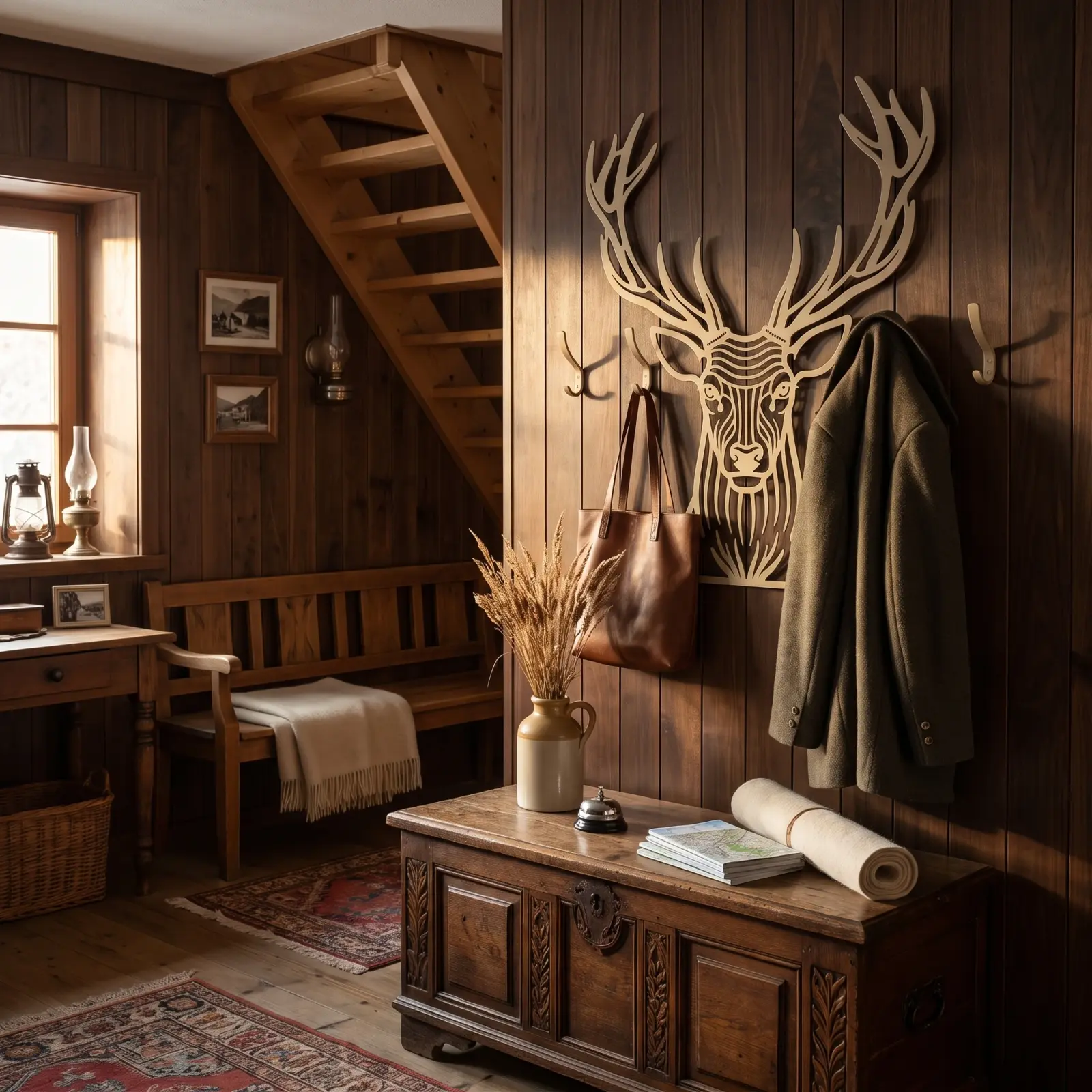 Stag Metal Coat Rack Wall Art – Antler Quiet, Entryway and Mudroom Decor — 3