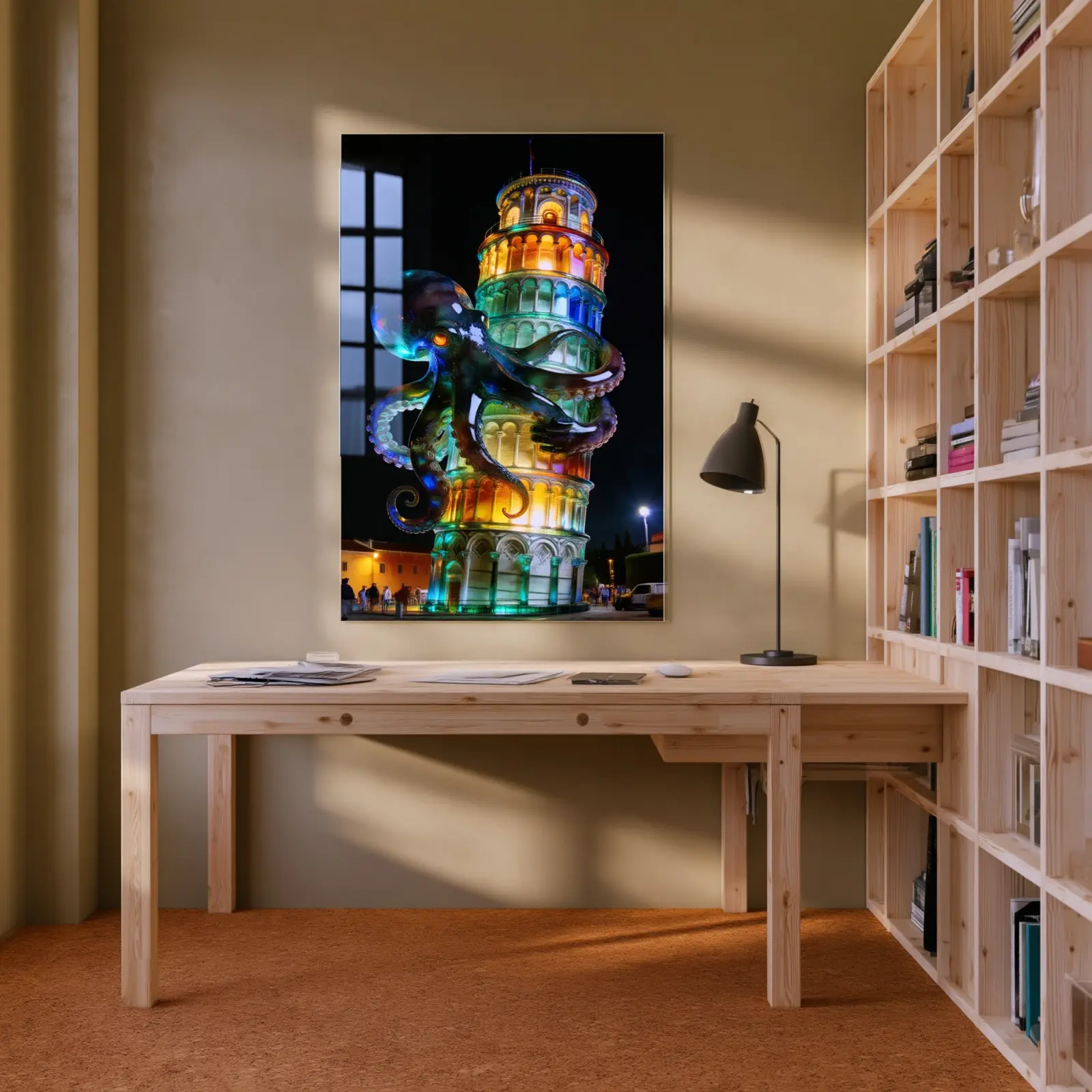 Octopus Tower Glass Wall Art Surreal Night | Tempered Glass Print — 4