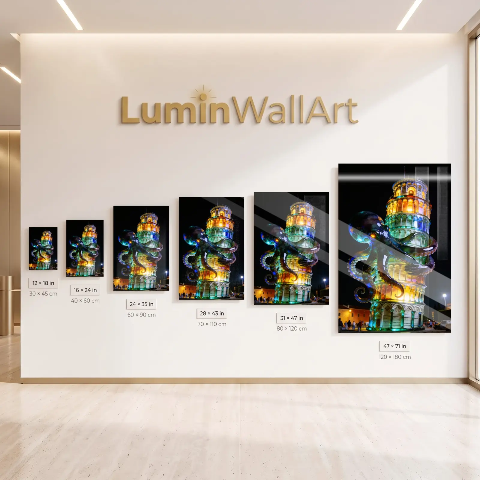 Octopus Tower Glass Wall Art Surreal Night | Tempered Glass Print — 6