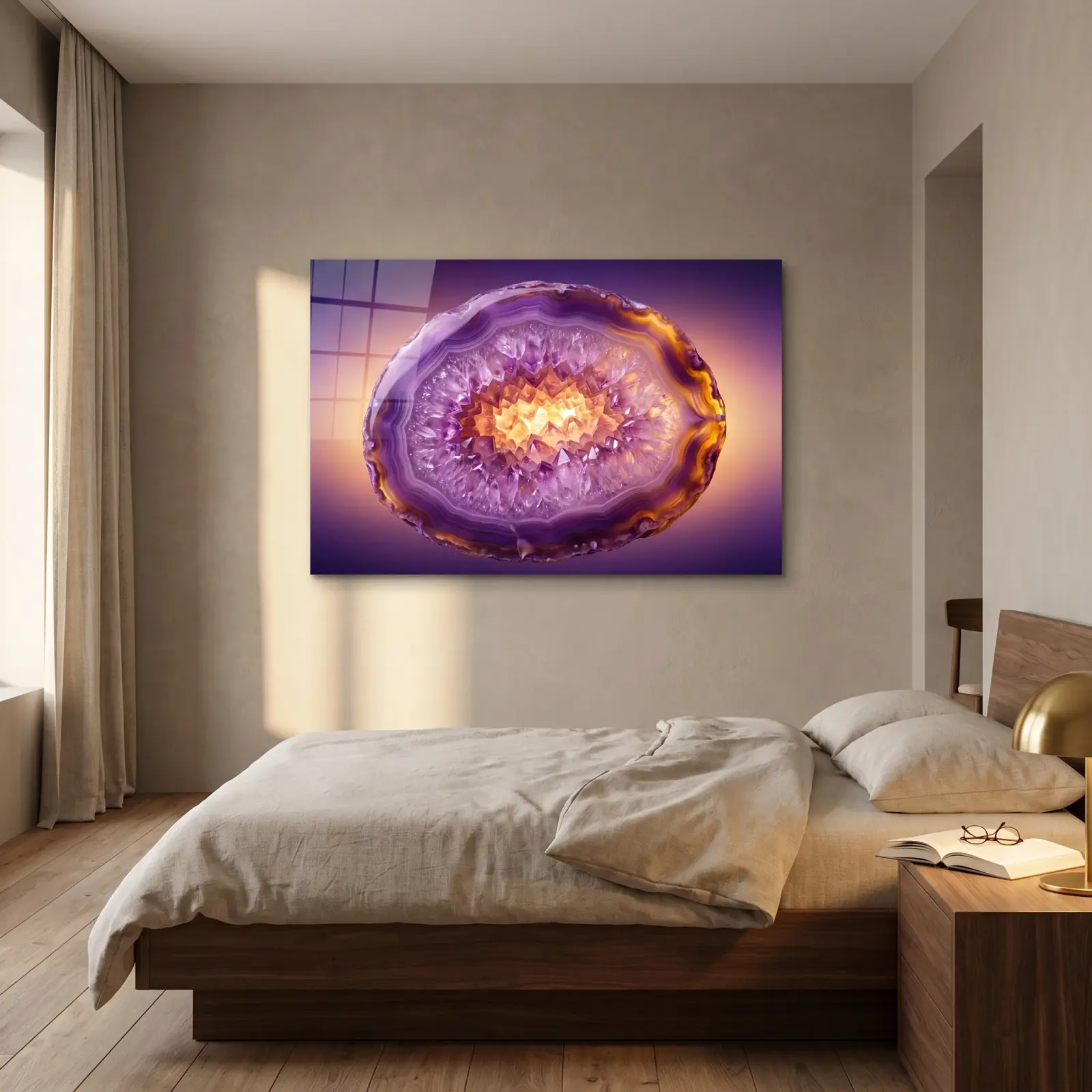 Amethyst Geode Wall Art Purple Crystal Slice | Glass Wall Art