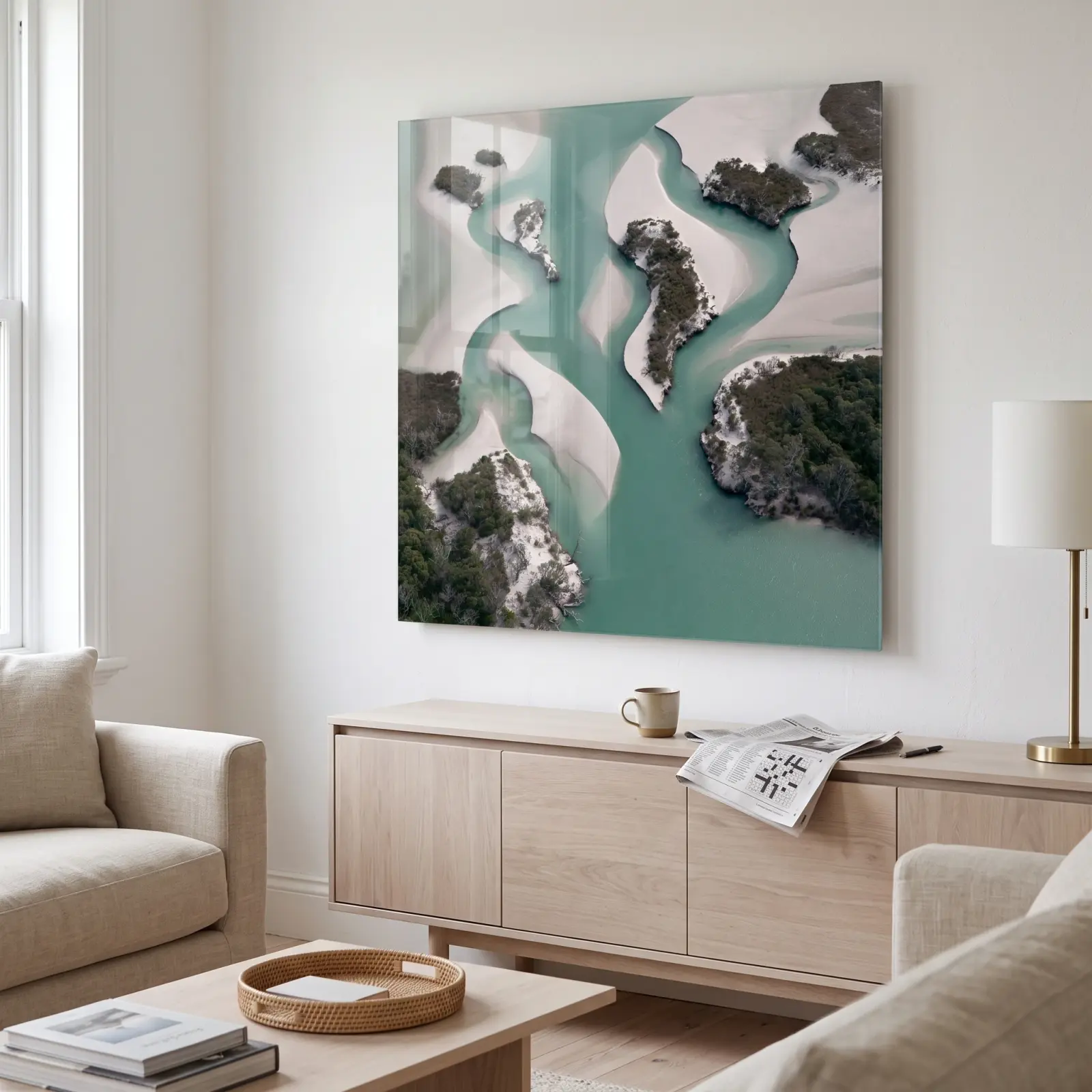 Aerial Estuary River Turquoise Coastal Glass Wall Art