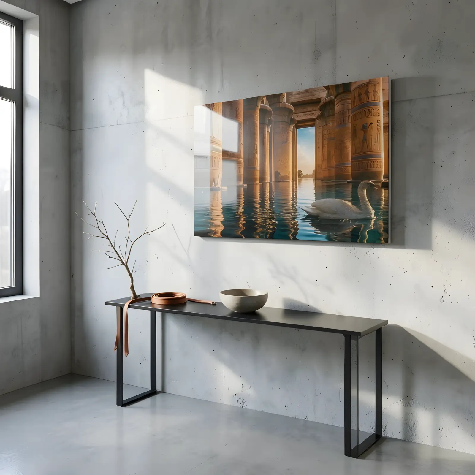Egyptian Temple Swan Reflection Golden Hour | Glass Wall Art — 6