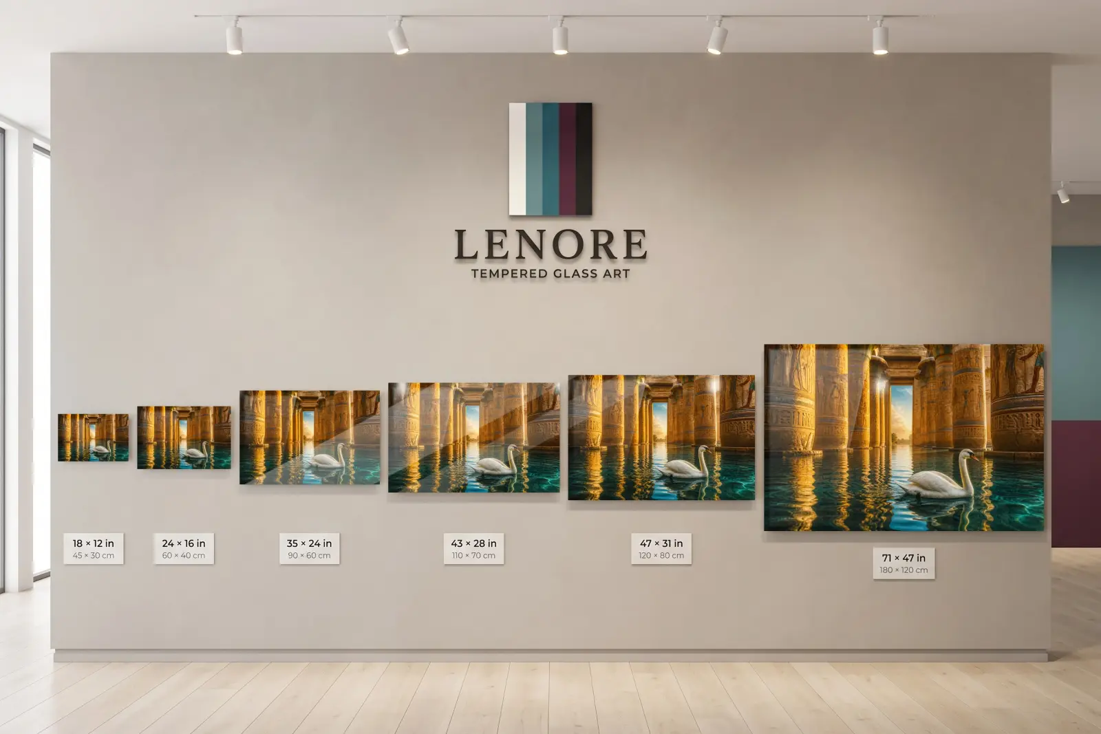 Egyptian Temple Swan Reflection Golden Hour | Glass Wall Art — 8