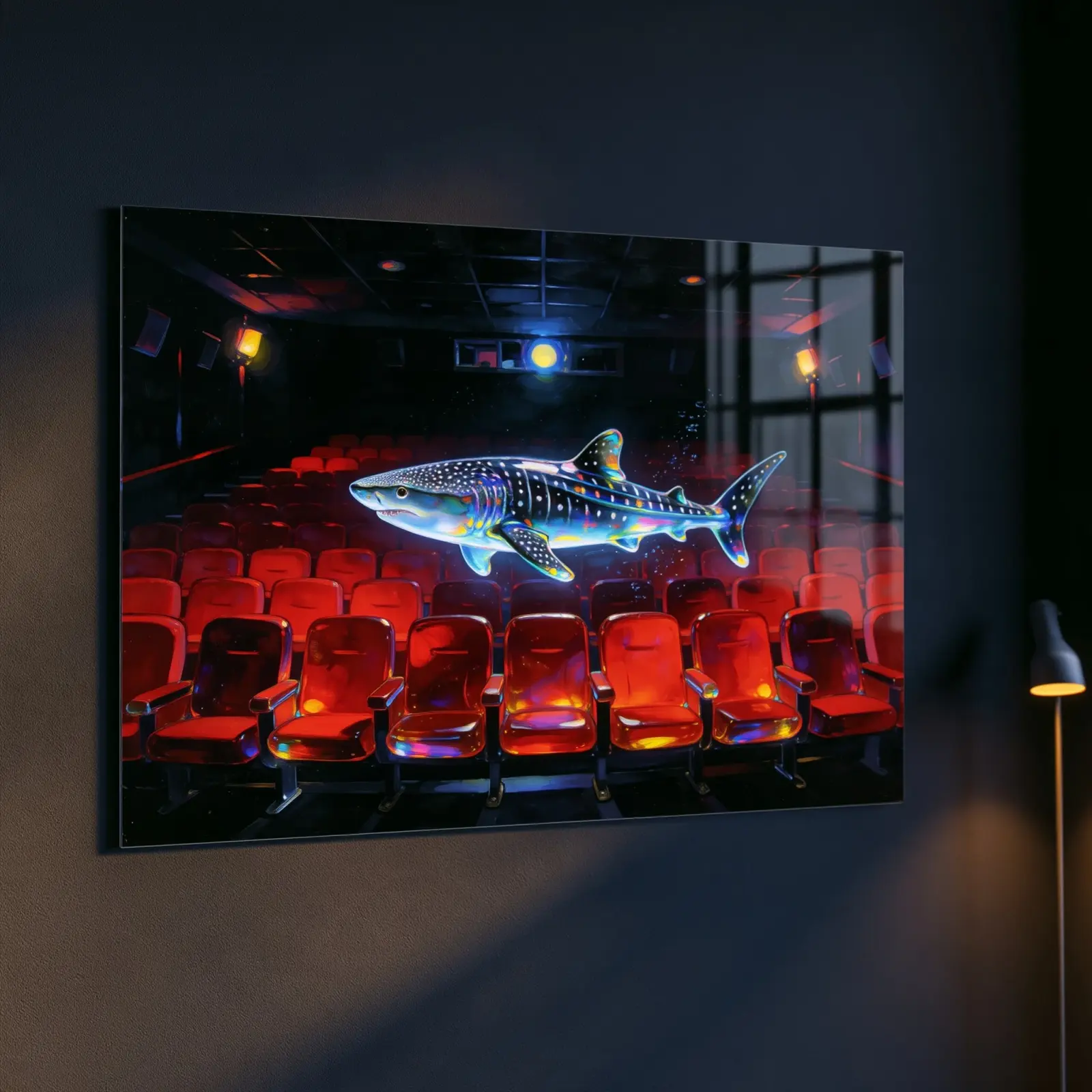 Whale Shark Cinema Surreal Painting | Glass Wall Art