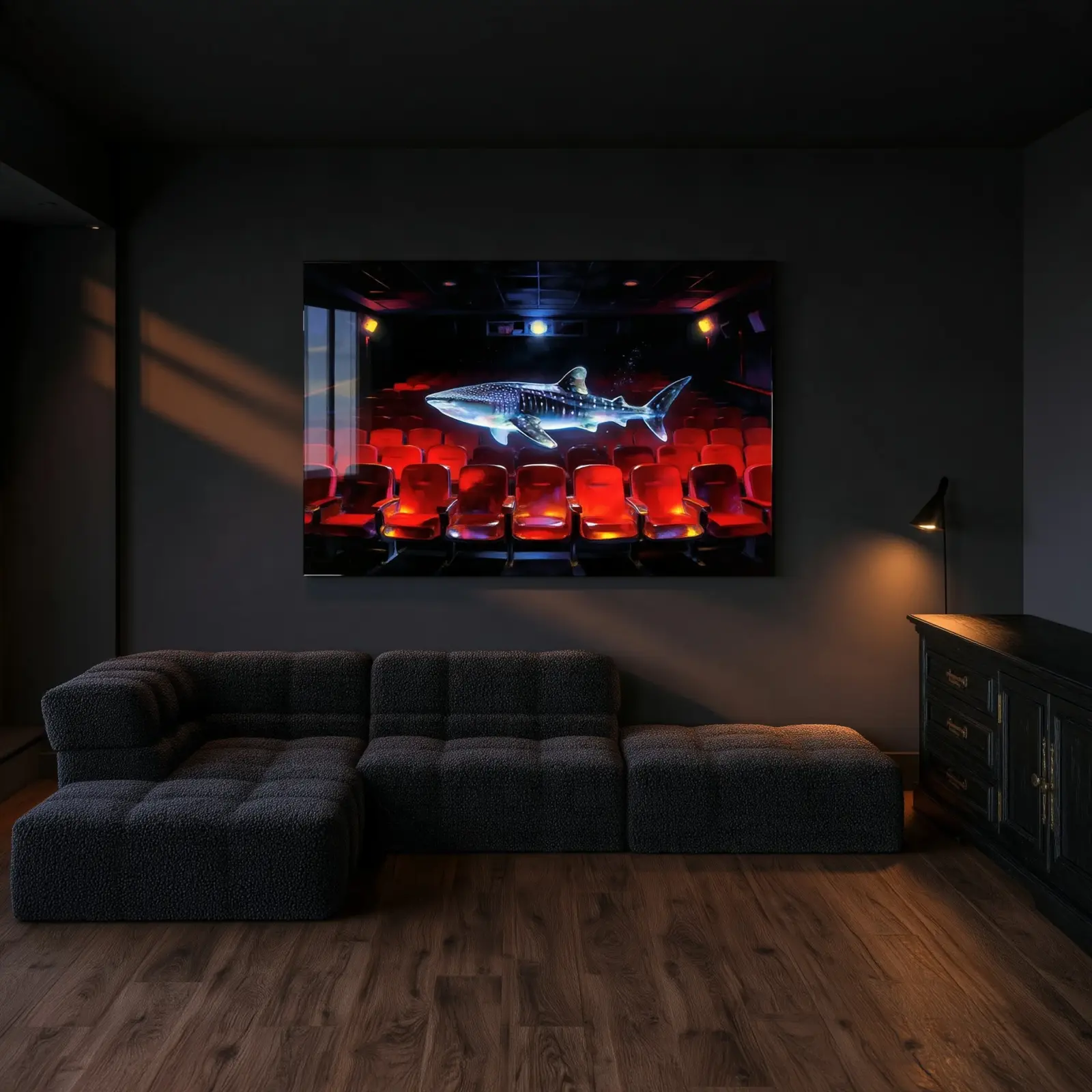 Whale Shark Cinema Surreal Painting | Glass Wall Art — 2