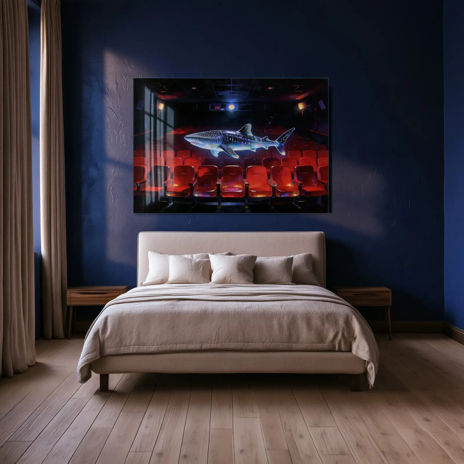 Whale Shark Cinema Surreal Painting | Glass Wall Art — 3