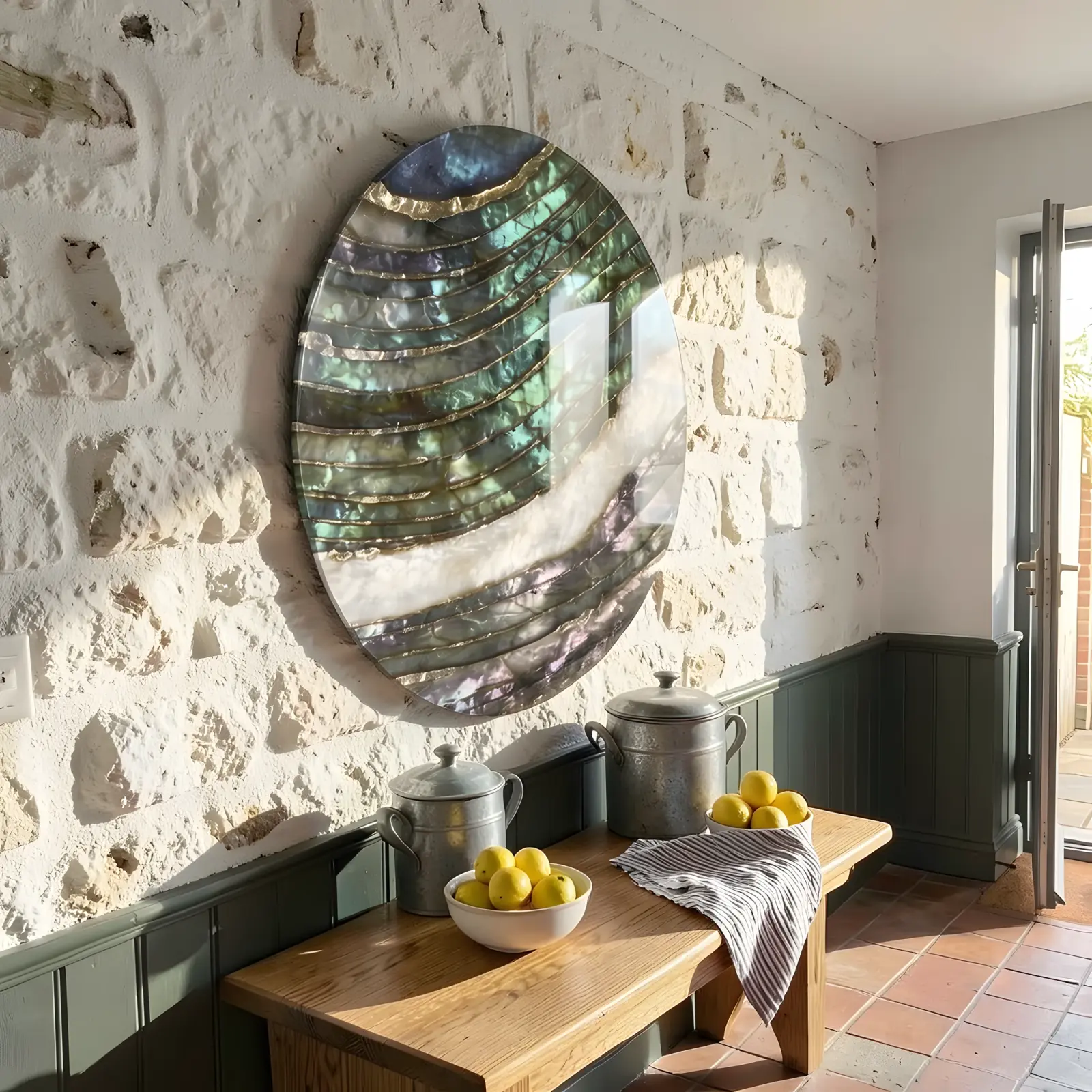 Abalone Shell Round Wall Art Nacre Specimen | Glass Wall Art — 6
