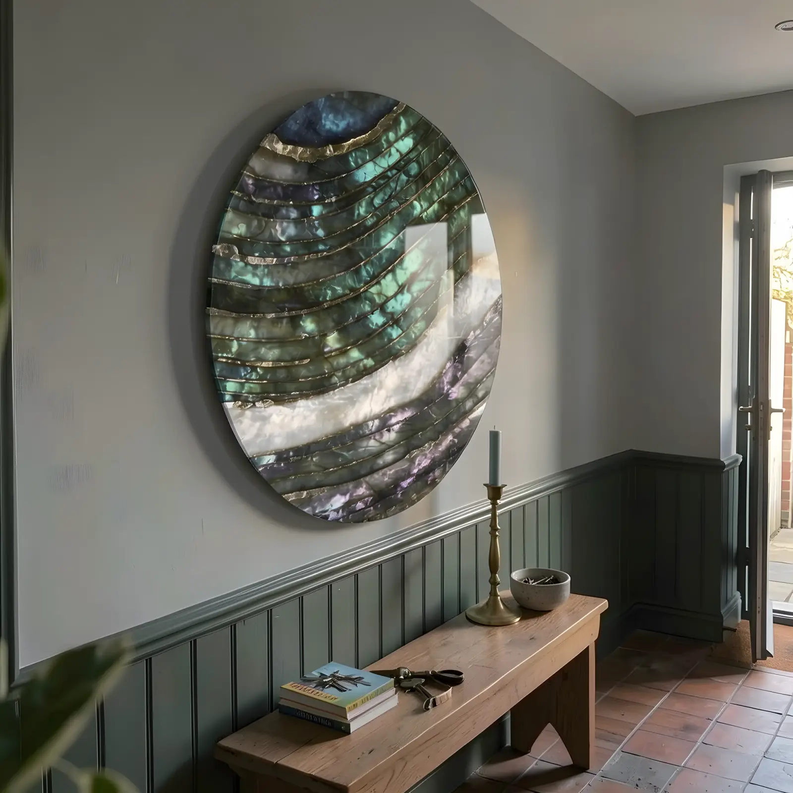 Abalone Shell Round Wall Art Nacre Specimen | Glass Wall Art — 7