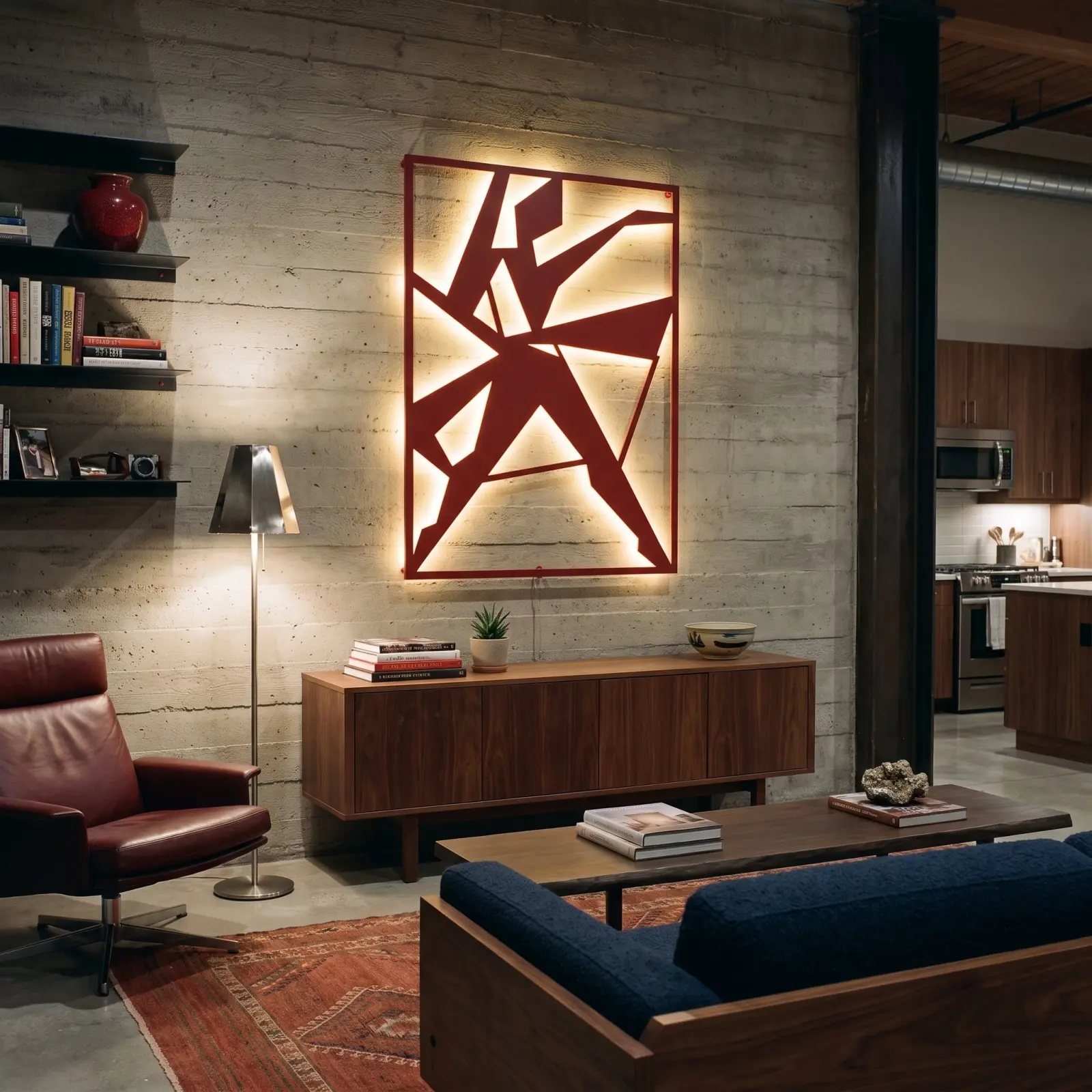 Shattered Facet Metal Wall Art LED Backlit – Splinter Light, Modern Living Room Decor