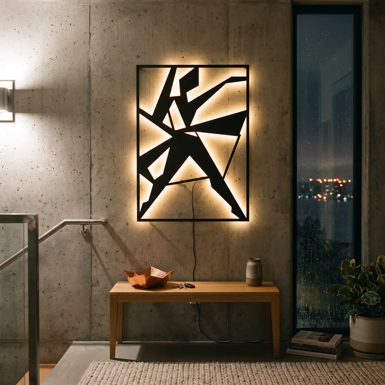 Shattered Facet Metal Wall Art LED Backlit – Splinter Light, Modern Living Room Decor — 4