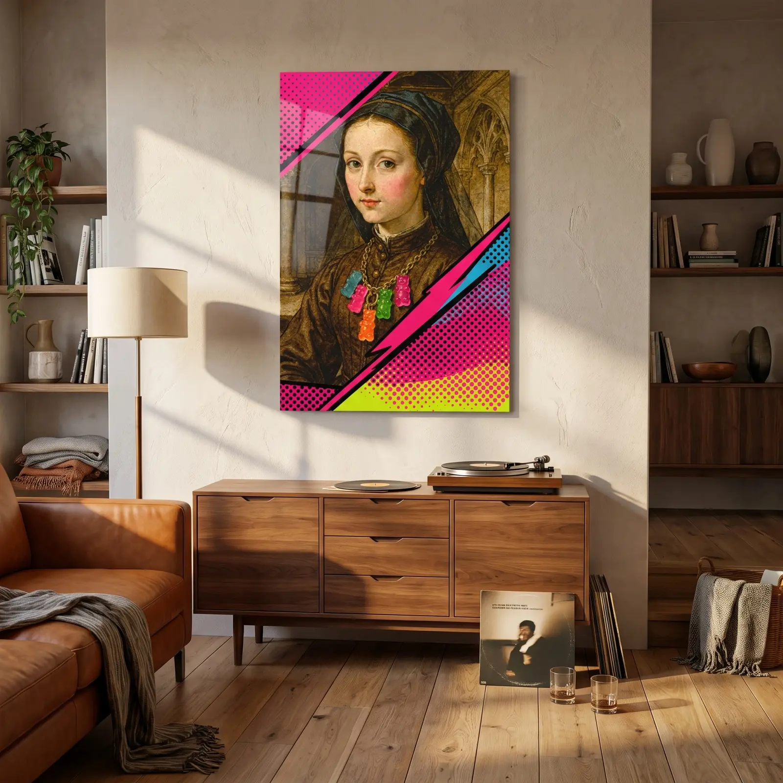 Pop Art Renaissance Portrait Halftone Design | Glass Wall Art