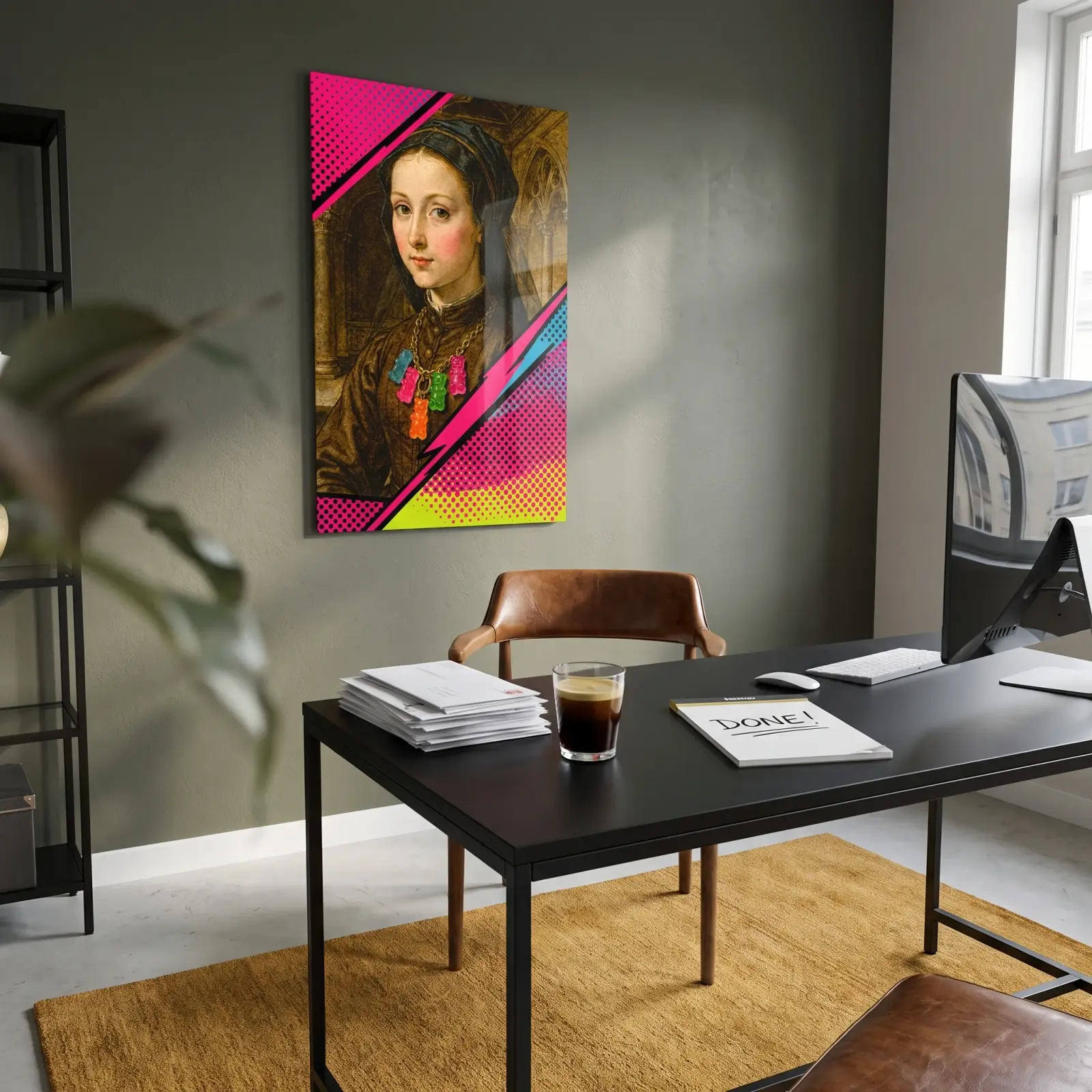 Pop Art Renaissance Portrait Halftone Design | Glass Wall Art — 2
