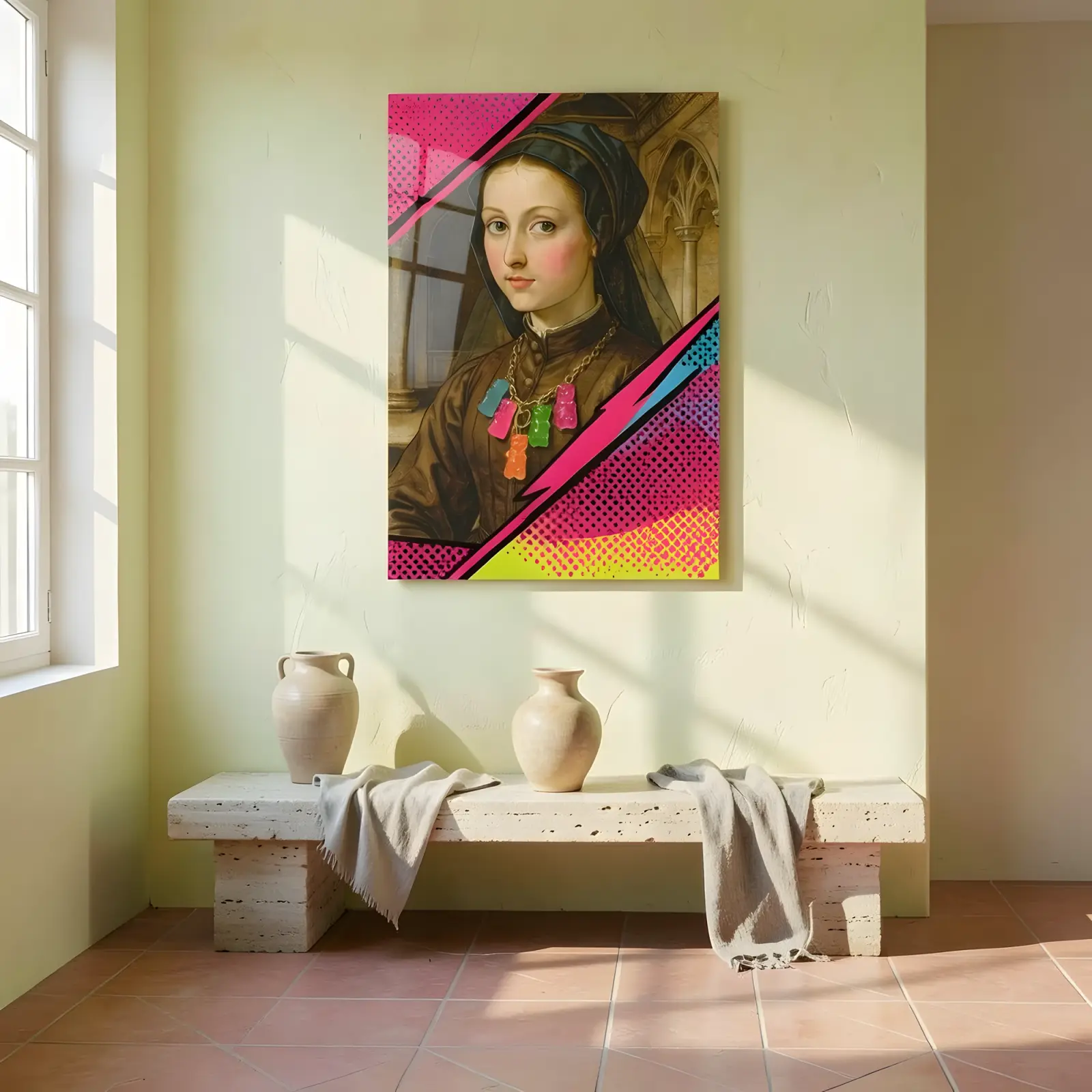 Pop Art Renaissance Portrait Halftone Design | Glass Wall Art — 4