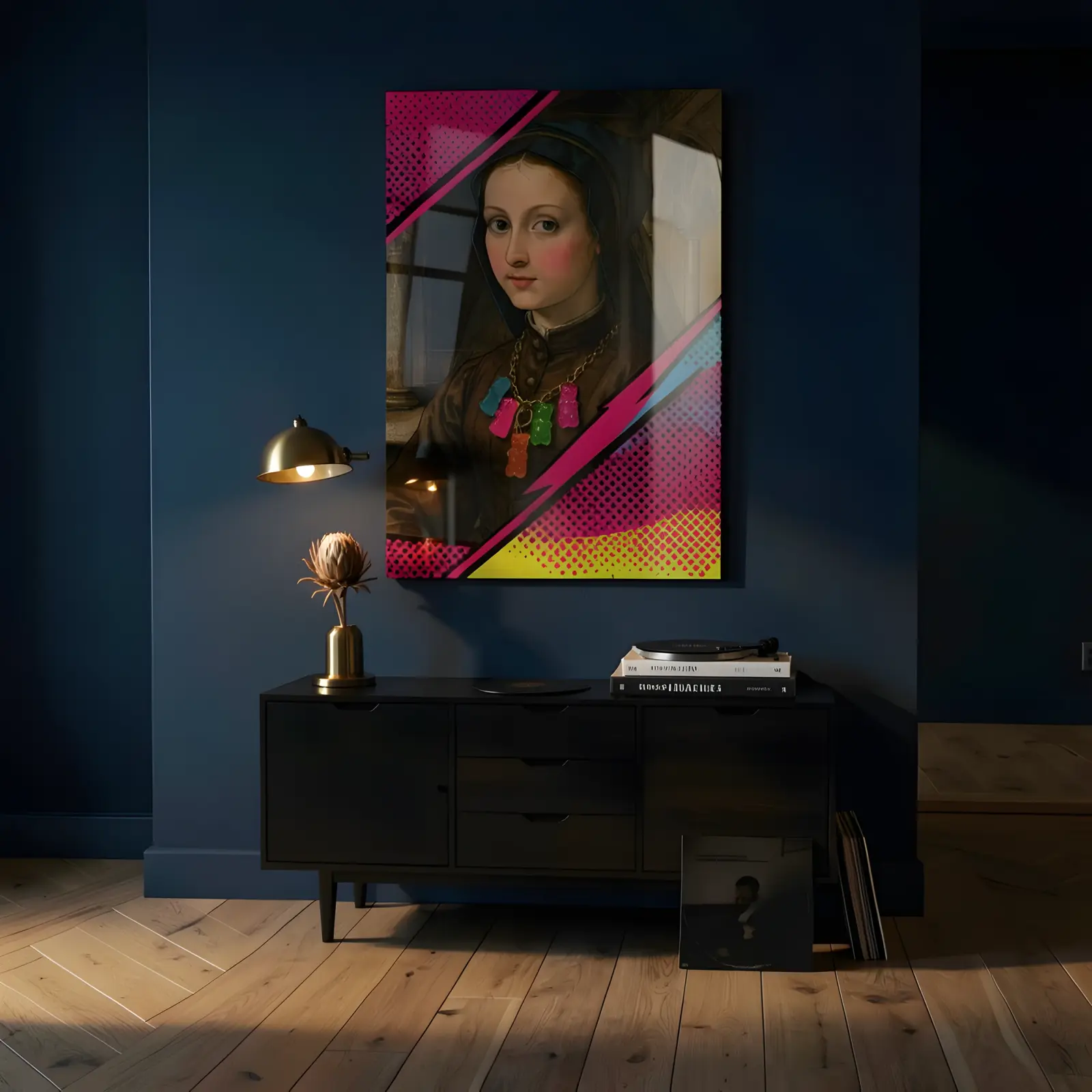 Pop Art Renaissance Portrait Halftone Design | Glass Wall Art — 5