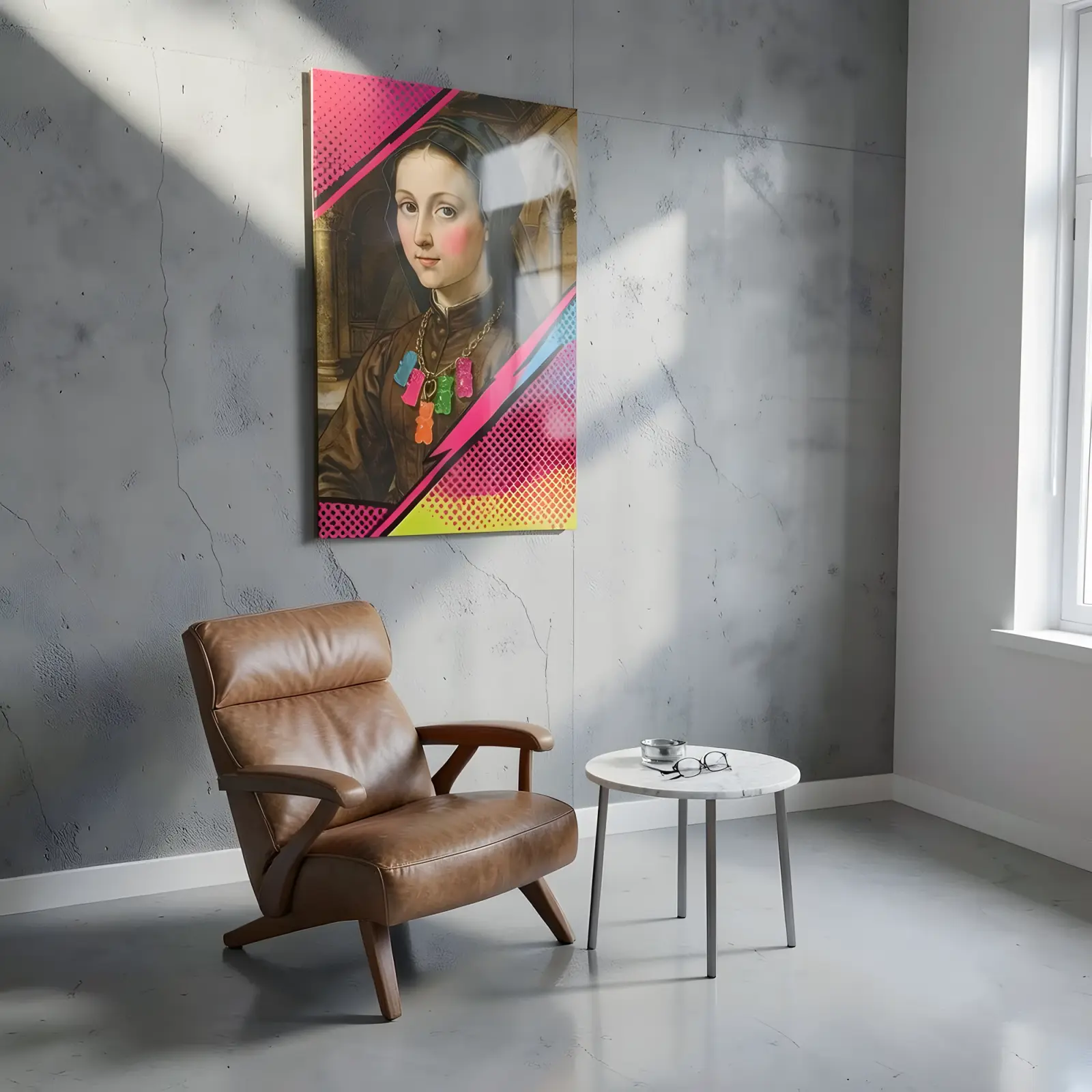 Pop Art Renaissance Portrait Halftone Design | Glass Wall Art — 6