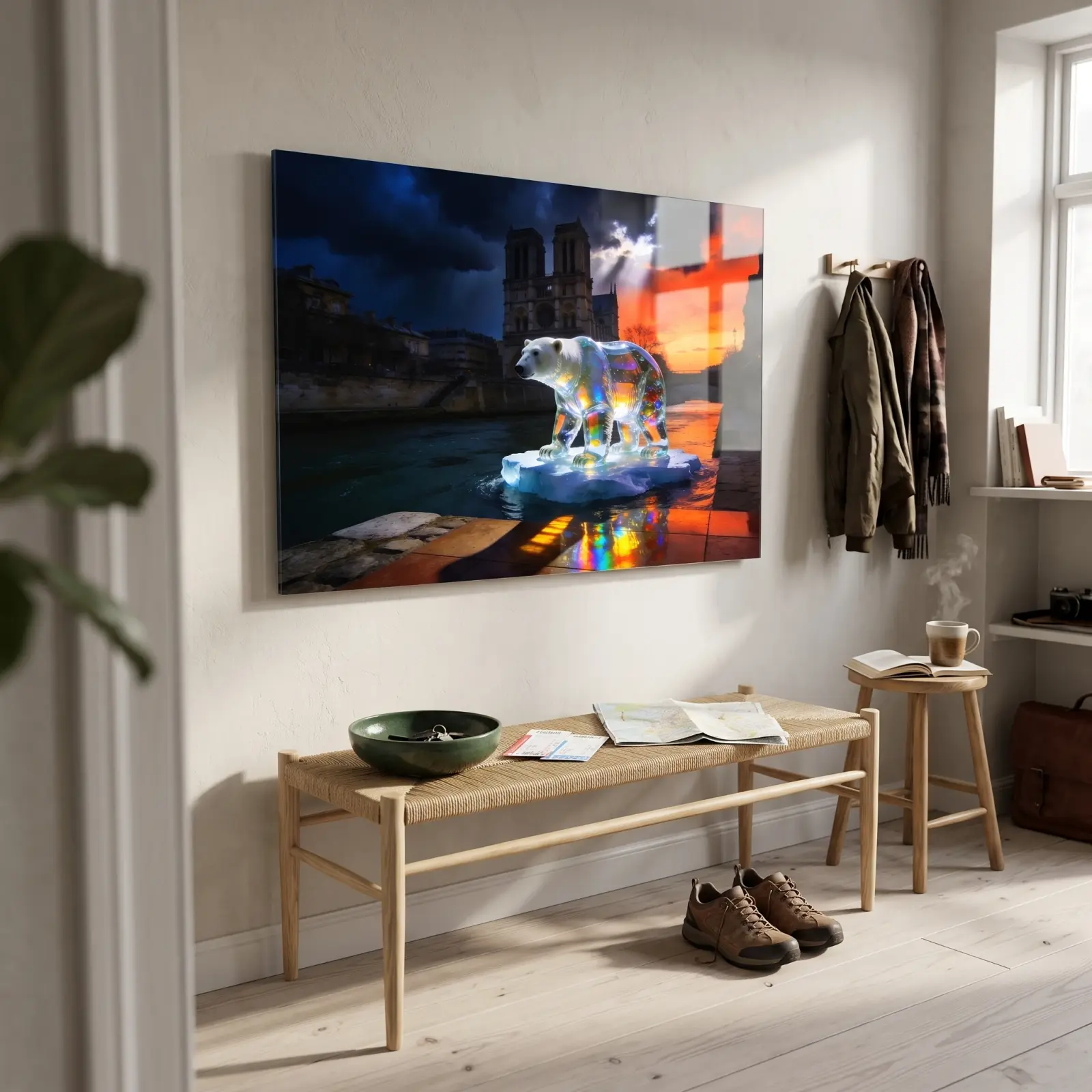 Polar Bear Paris Art Surreal Sunset Seine | Glass Wall Art — 2