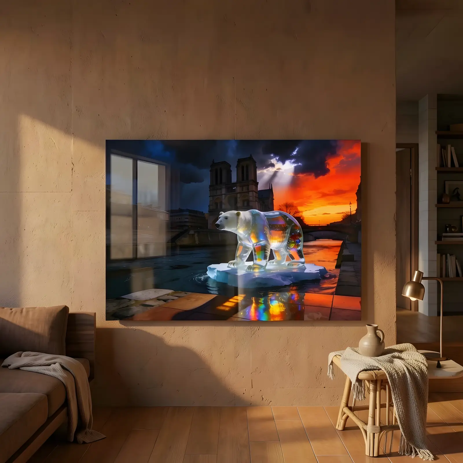 Polar Bear Paris Art Surreal Sunset Seine | Glass Wall Art — 5